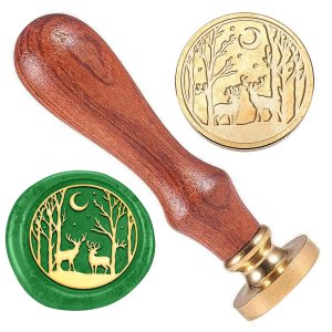 DELORIGIN Sello de sellado de cera de bosque de ciervos, sello de cera de Navidad, vintage, 1 pulgada, cabeza de sello de latón extraíble con mango DELORIGIN Sello de sellado de cera de bosque de ciervos, sello de cera de Navidad, vintage, 1 pulgada, cabeza de sello de latón extraíble con mango