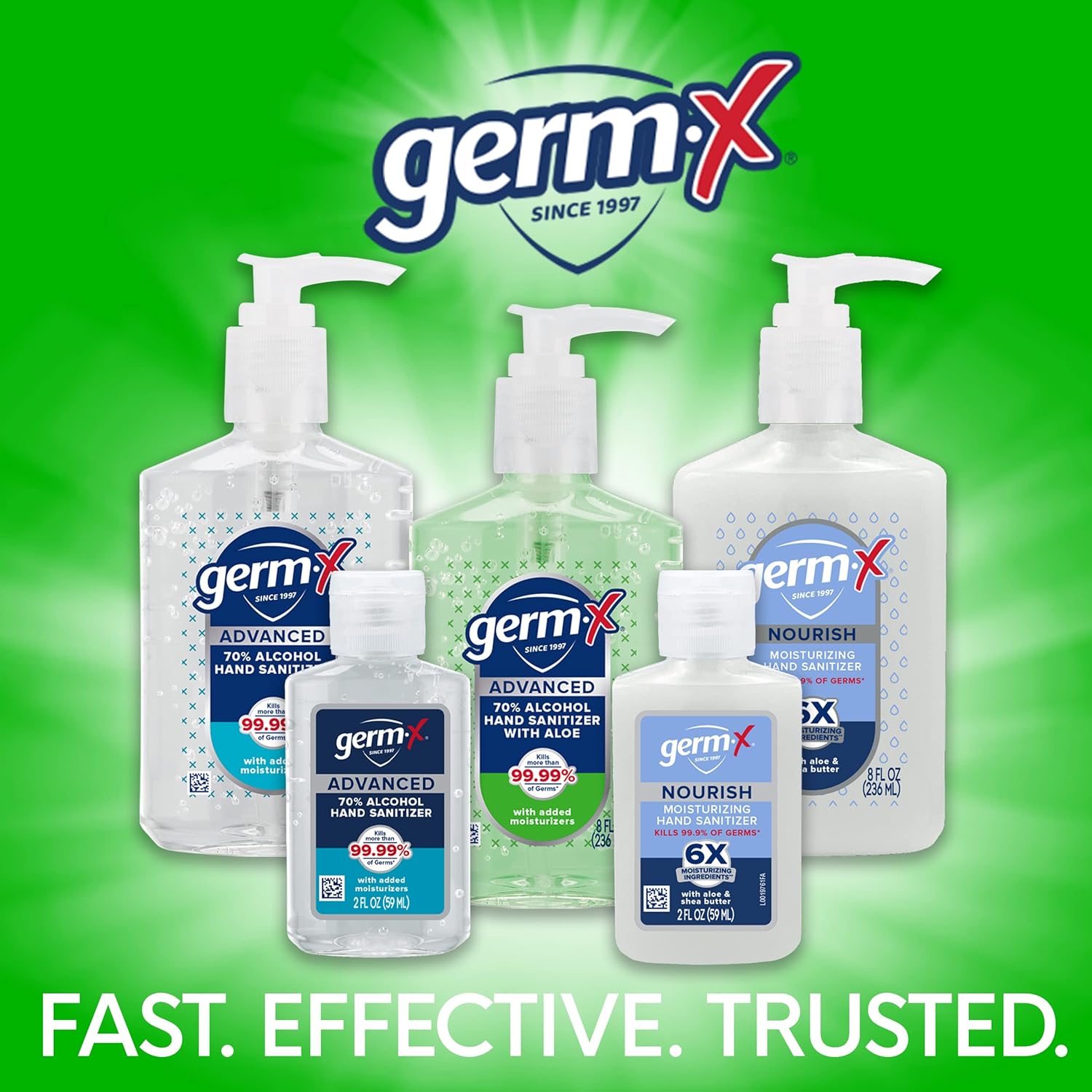 Germ-x Advanced – Desinfectante de manos con aloe y vitamina E, gel hidratante que no se seca, fórmula instantánea y sin enjuague, botella