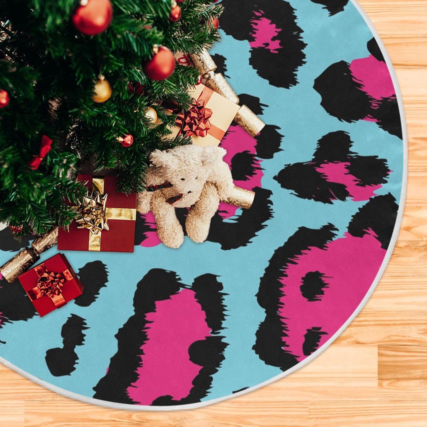 Falda de base de árbol de Navidad con estampado de leopardo, falda de árbol suave, decoración de árbol de Navidad, faldas de Navidad para árboles de