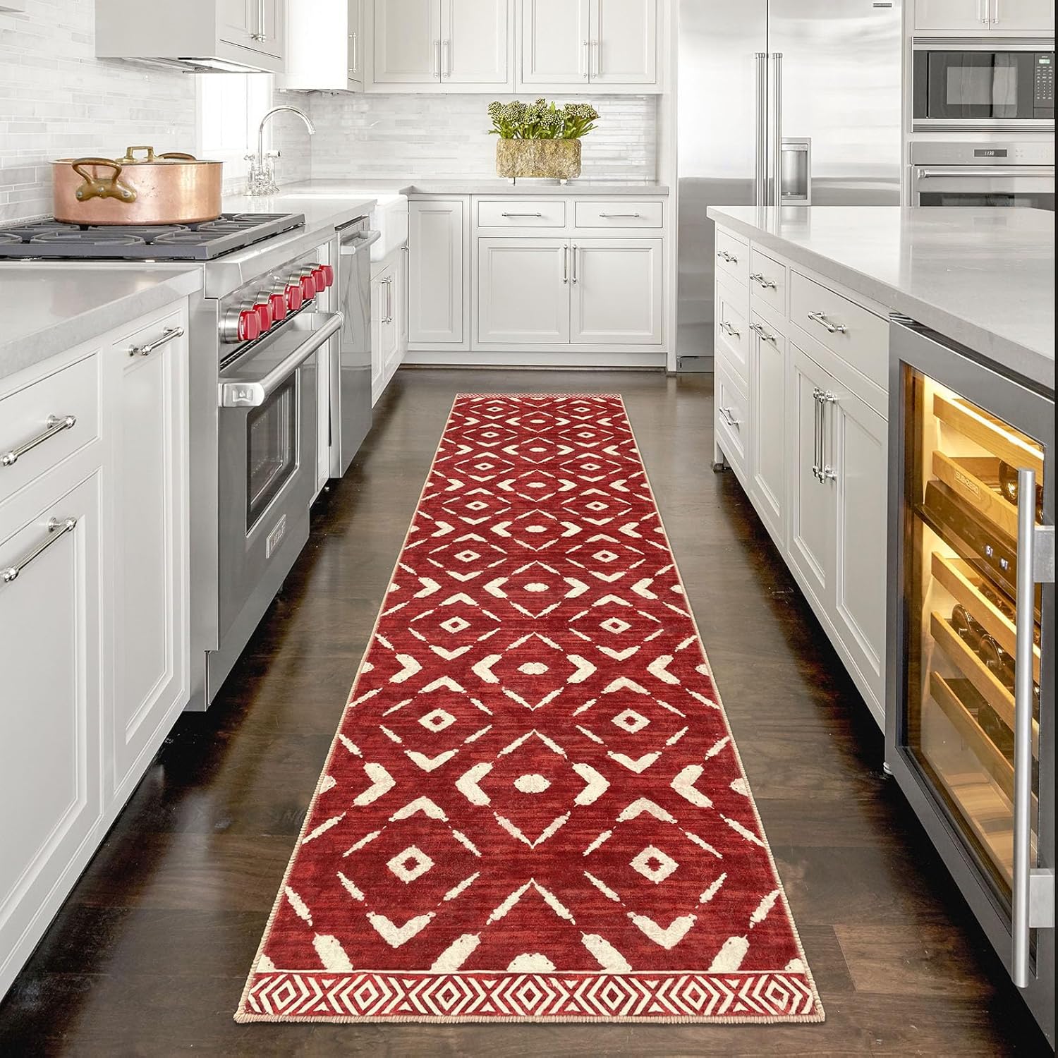 KILOCOCO Alfombra de pasillo de 2 x 8 pies, lavable, antideslizante, de pelo corto, para dormitorio, cocina, sala de estar, baño, alfombra bohemia,