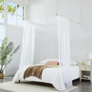 Warm Home Designs Cortinas blancas con dosel de cama de 55 x 288 pulgadas. Nuestras cortinas de cama con dosel King funcionan muy bien como toldo Warm Home Designs Cortinas blancas con dosel de cama de 55 x 288 pulgadas. Nuestras cortinas de cama con dosel King funcionan muy bien como toldo