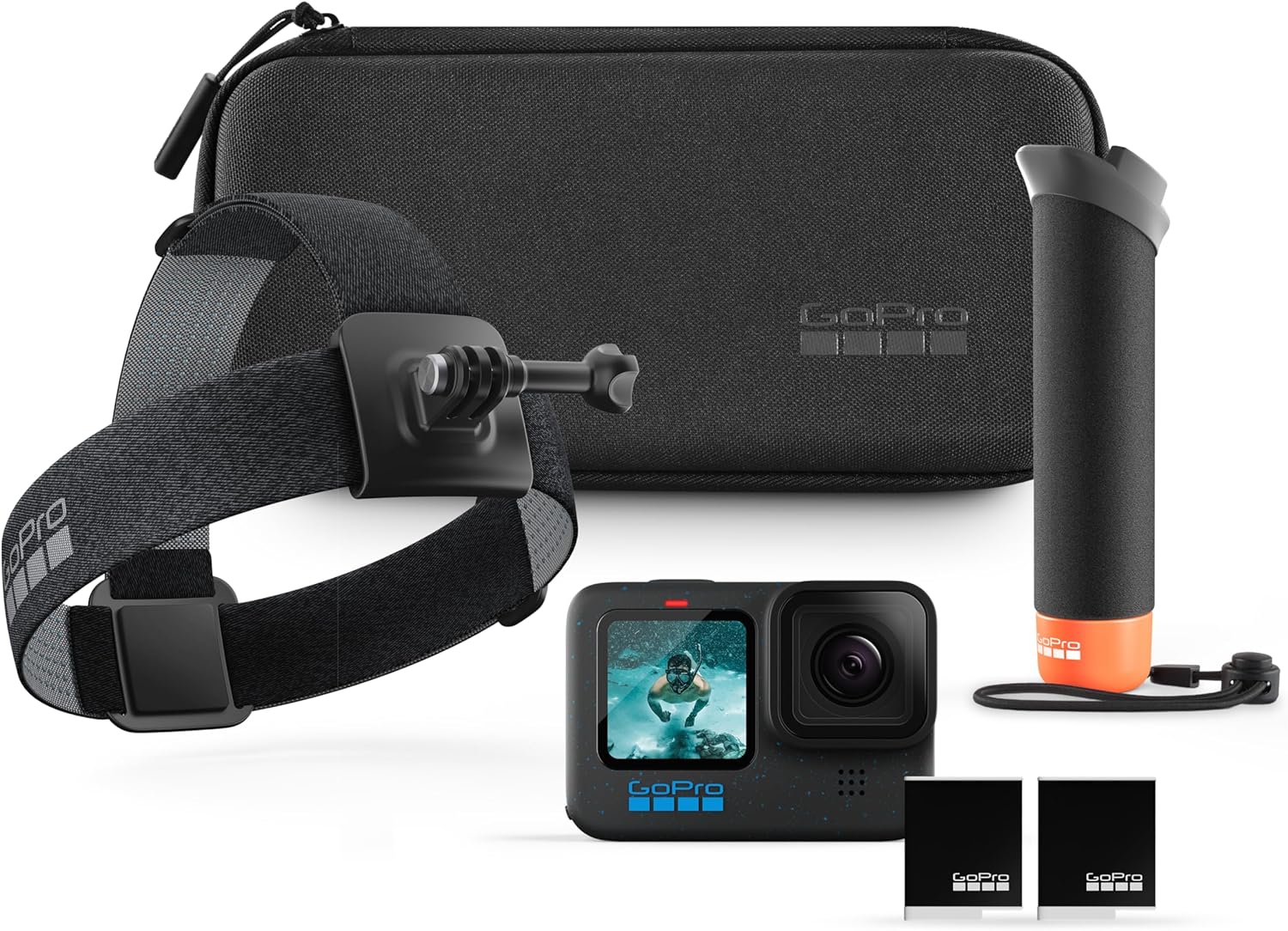 GoPro HERO12 Black + Paquete de accesorios, incluye manipulador + correa para la cabeza 2.0 + batería enduro + funda de transporte