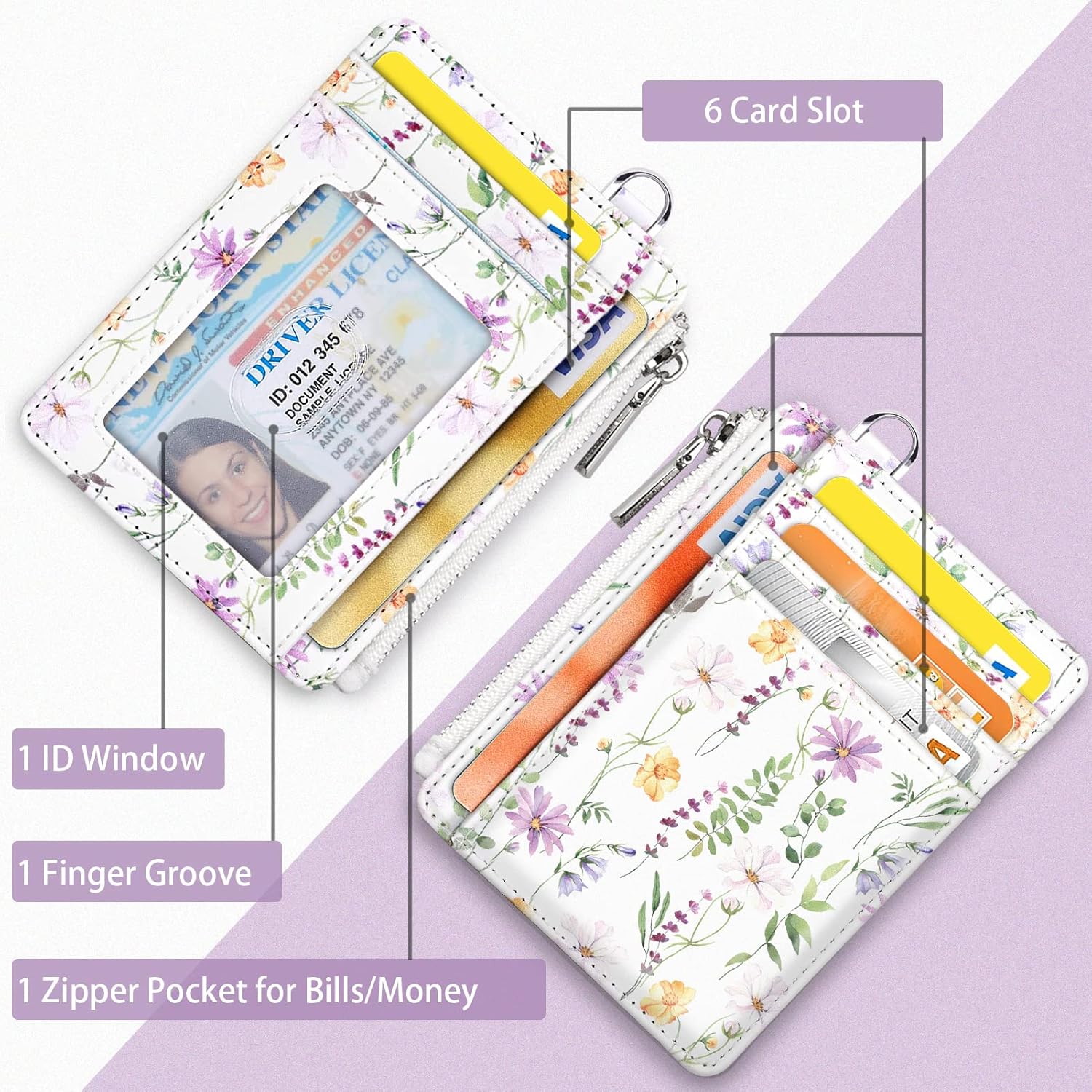 WAVEYU Cordón para cartera, cordón para tarjetas de identificación, cartera con cordón para mujeres y niñas, cordón para la muñeca con soporte para