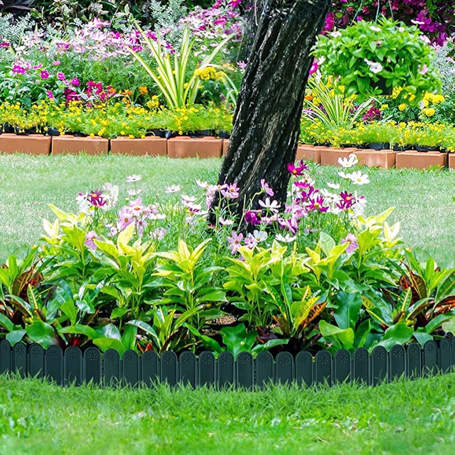 Borde de jardín Borde de Paisaje 5 piezas de 15.7″ X 6″ Cerca de plástico entrelazado para bordes de paisaje, borde de césped de jardín de 6.56