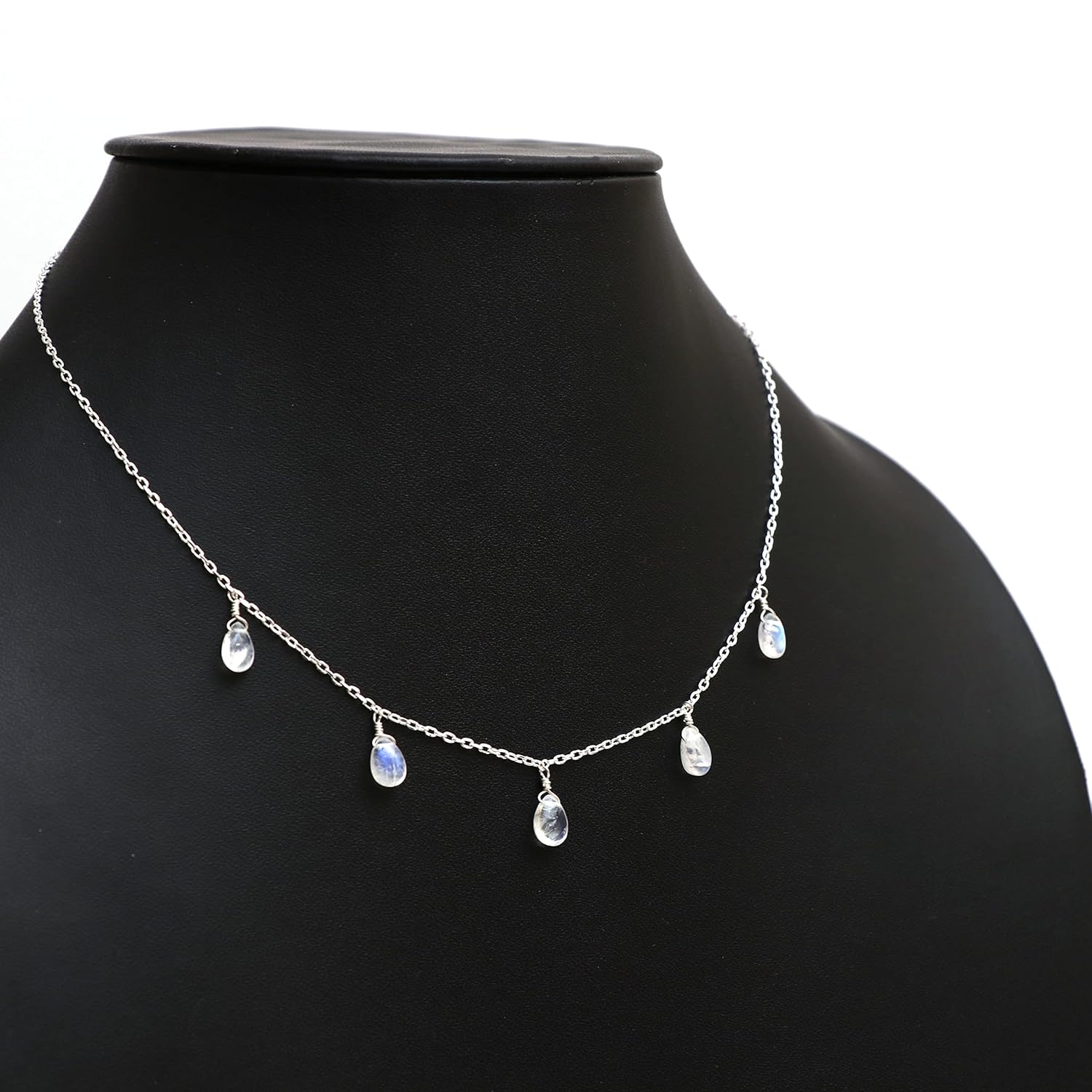 Natural Moonstone Pear Drop Necklace, 925 Sterling Silver Boho Jewelry For Women 16 + 2 Inch Adjustable (Moonstone)