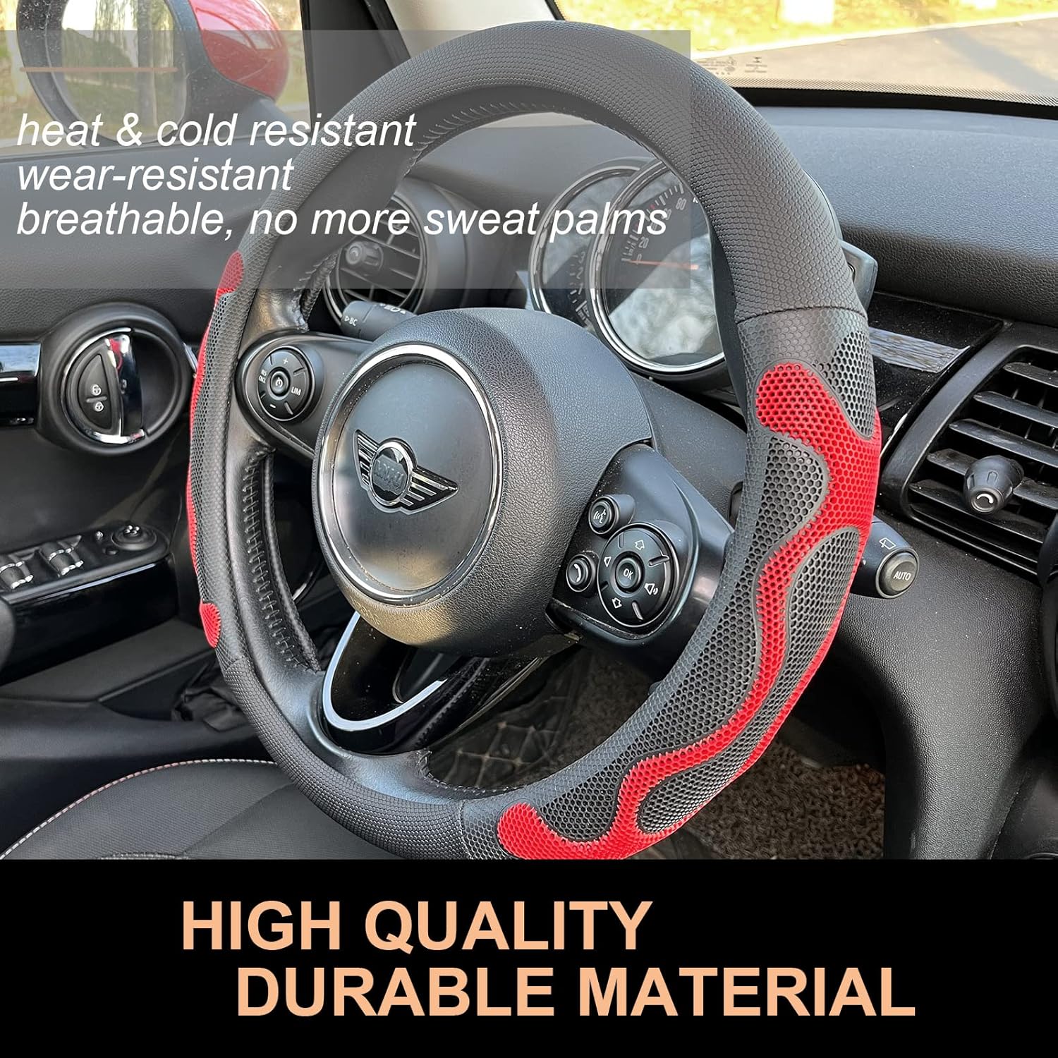 PINCTROT Comfy Grip – Funda para volante, diseño antideslizante, universal de 14.5-15 pulgadas (rojo silicona)