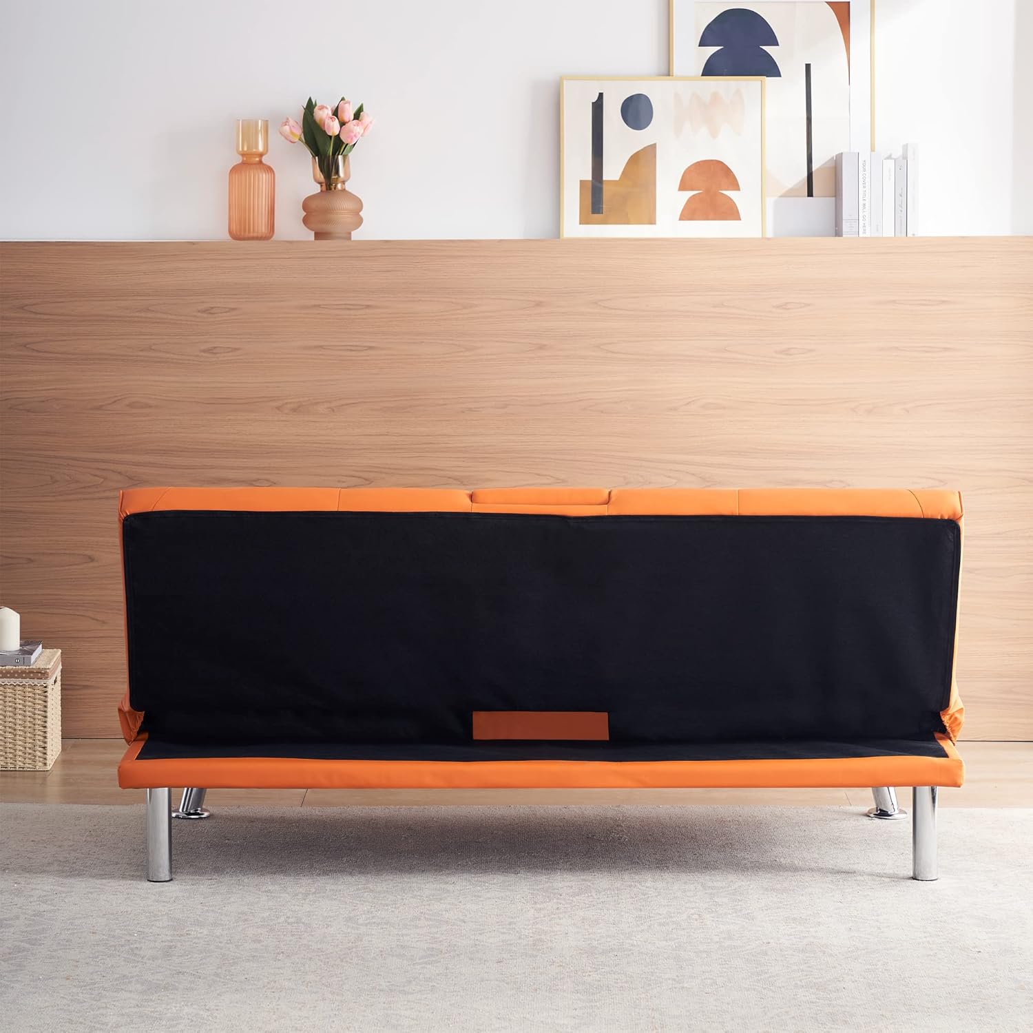 Sofá cama plegable doble multifuncional de 67 pulgadas con 2 portavasos, sofá biplaza de cuero con reposabrazos extraíbles, sofá cama plegable