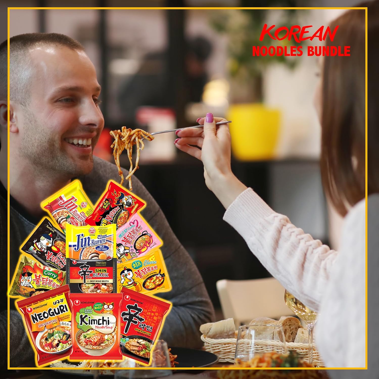 FOODIE BOXX Paquete variado de fideos ramen instantáneos coreanos con galletas y palillos (coreano)