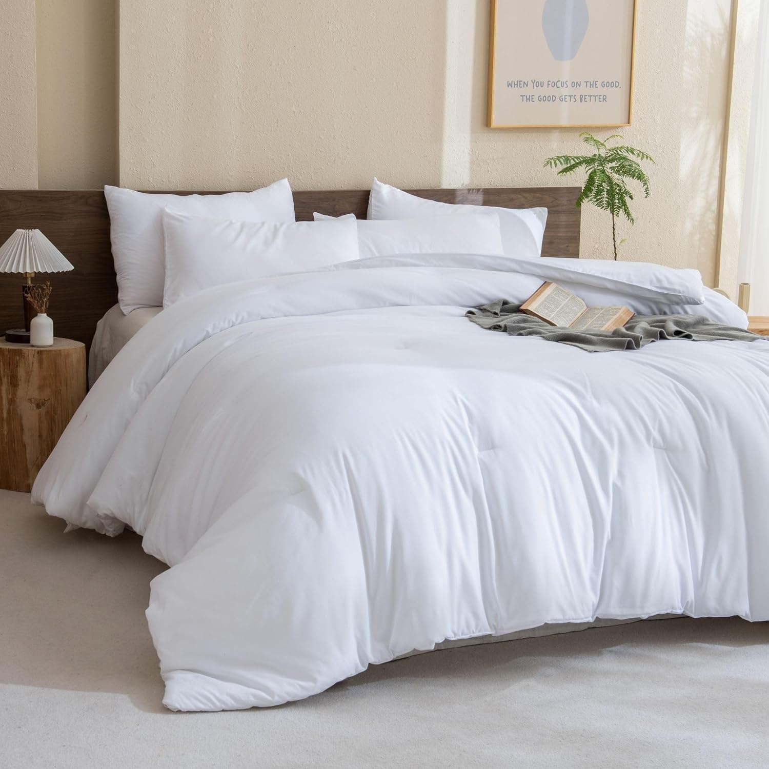 Juego de edredón blanco tamaño individualindividual XL, juego de edredón extra largo de 2 piezas para dormitorio, juego de ropa de cama liso ligero