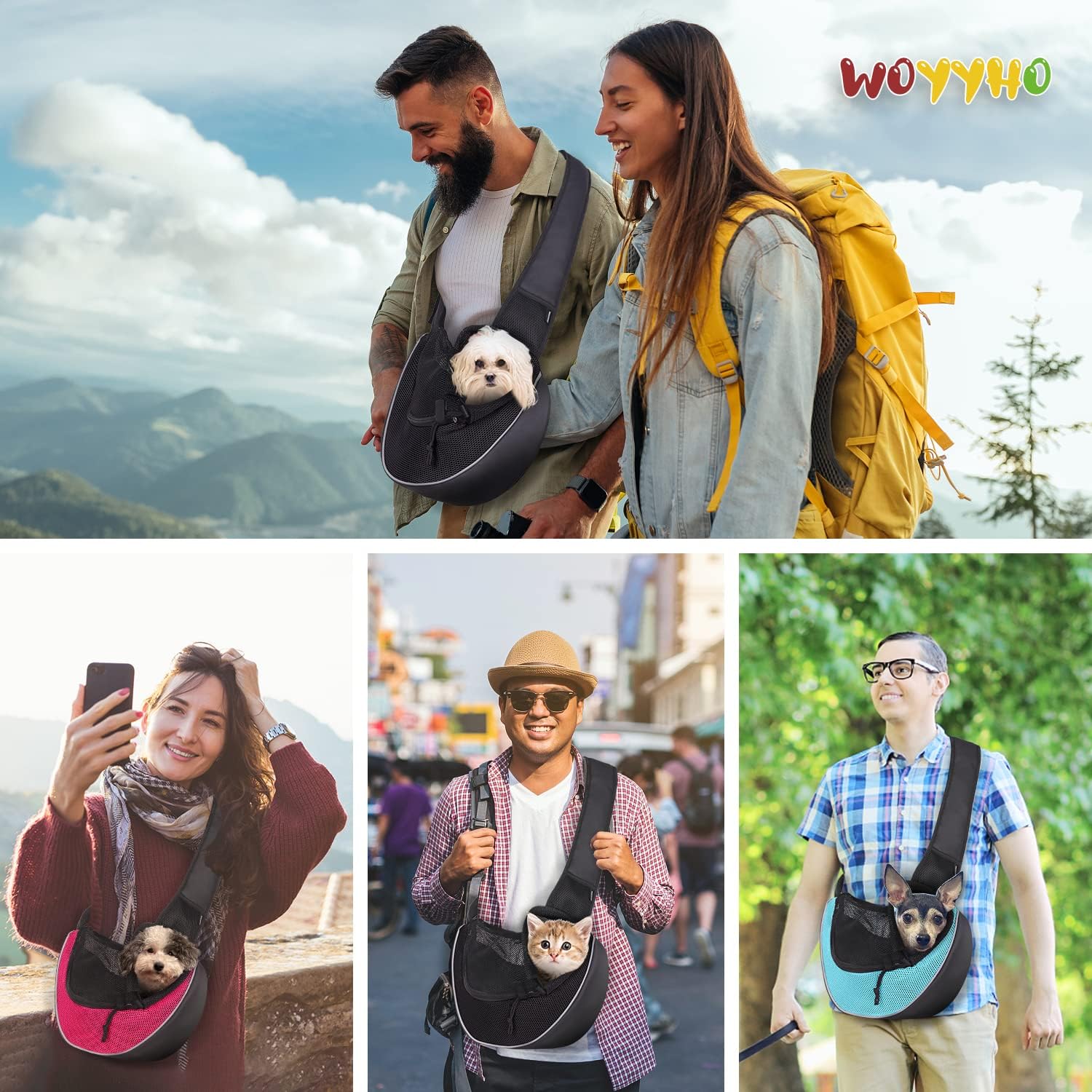 WOYYHO Arnés transportador para perros pequeños, transpirable, para perros pequeños y medianos, ajustable, para viajes con parte inferior, cian,