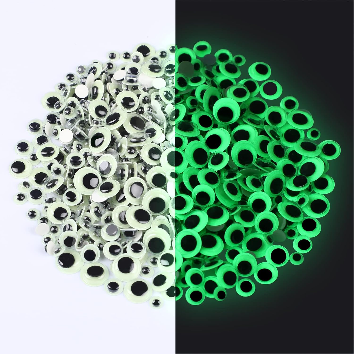 UPINS 500PCS Glow in The Dark Googly Wiggle Eyes Self Adhesive for Craft Luminous Sparkle Google Eyes for DIY Crafts Sticker Decoration 6mm 8mm 10mm