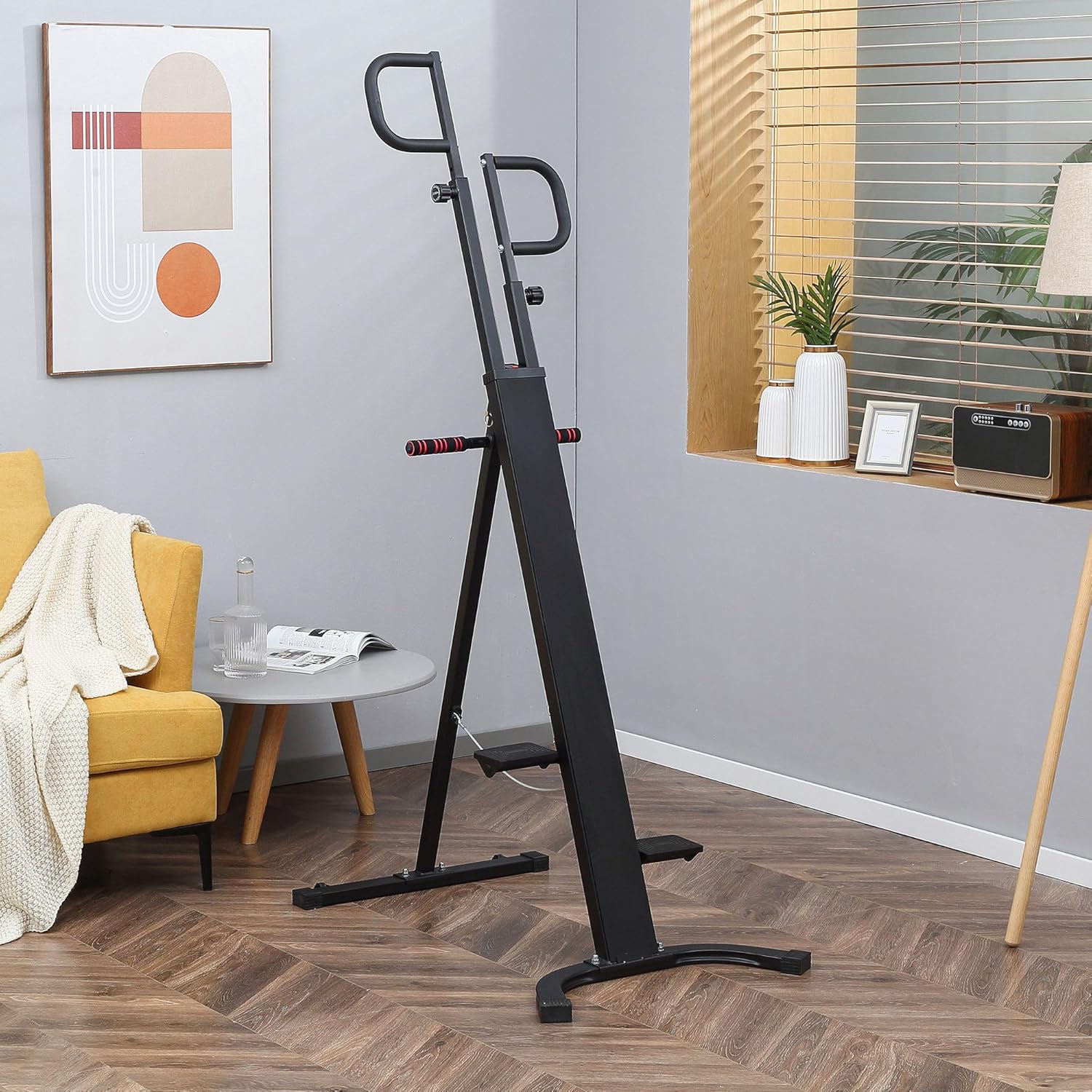 Soozier Máquina de ejercicios de escalada vertical plegable, máquina de escalada ajustable en altura, escaladora con monitor LCD y ruedas de