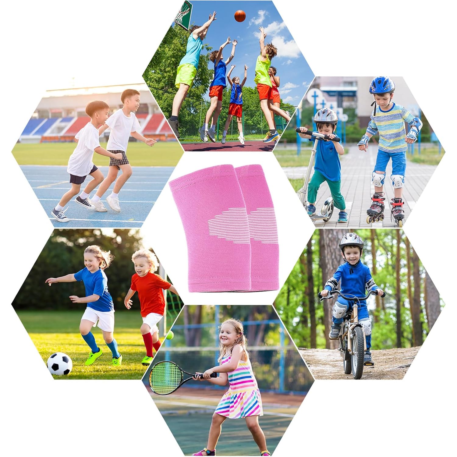 2 pares de rodilleras para niños, rodilleras de compresión para niños, para baloncesto, voleibol, deportes, gimnasia (negro, rosa, S)