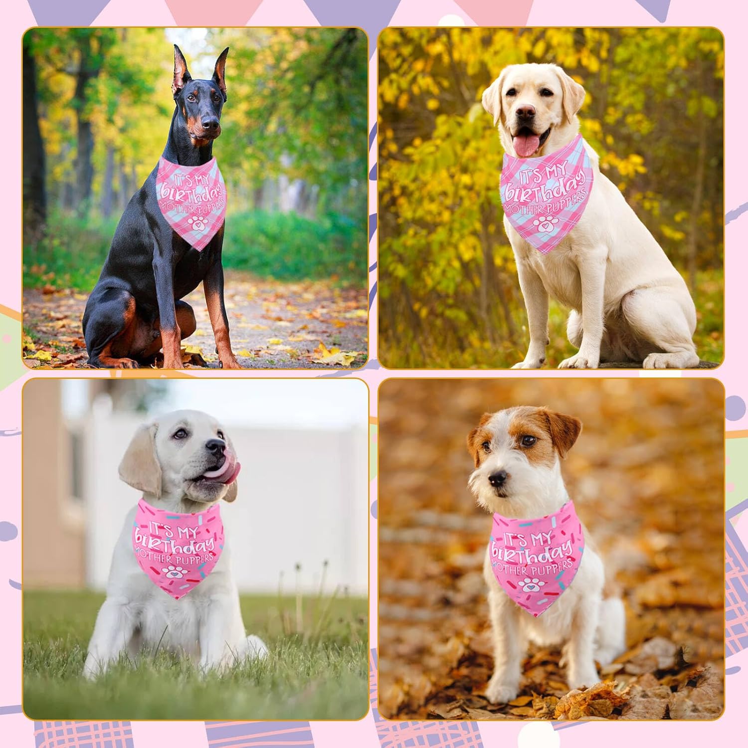 Bandana de cumpleaños para perro, pequeña, reversible, varios tamaños, para cumpleaños de perro, suministros de fiesta de cumpleaños para perros de