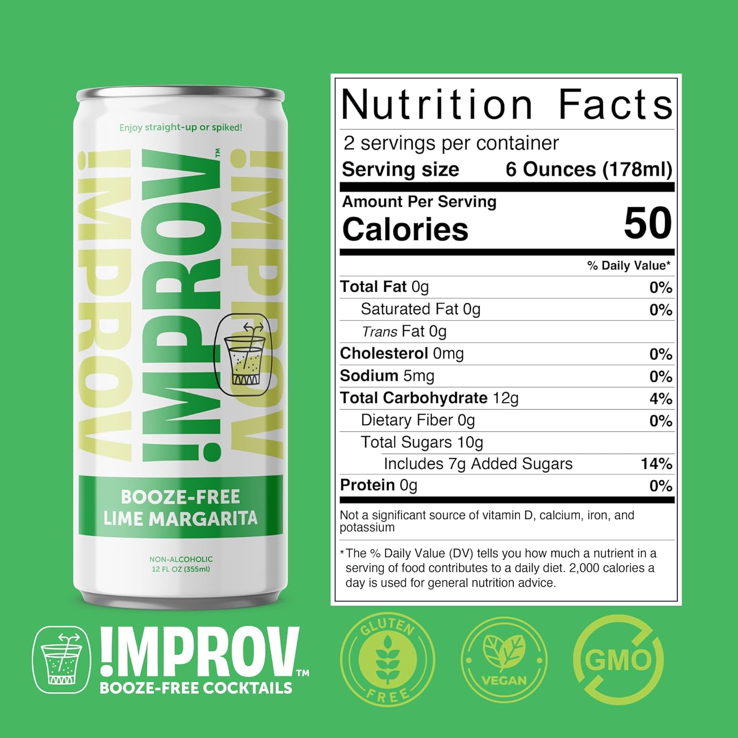 IMPROV Cócteles sin alcohol, bebida sin alcohol de 12 onzas, mezclador de bebidas sin alcohol, vegano, sin gluten, cero prueba (paquete de 4) (Lime