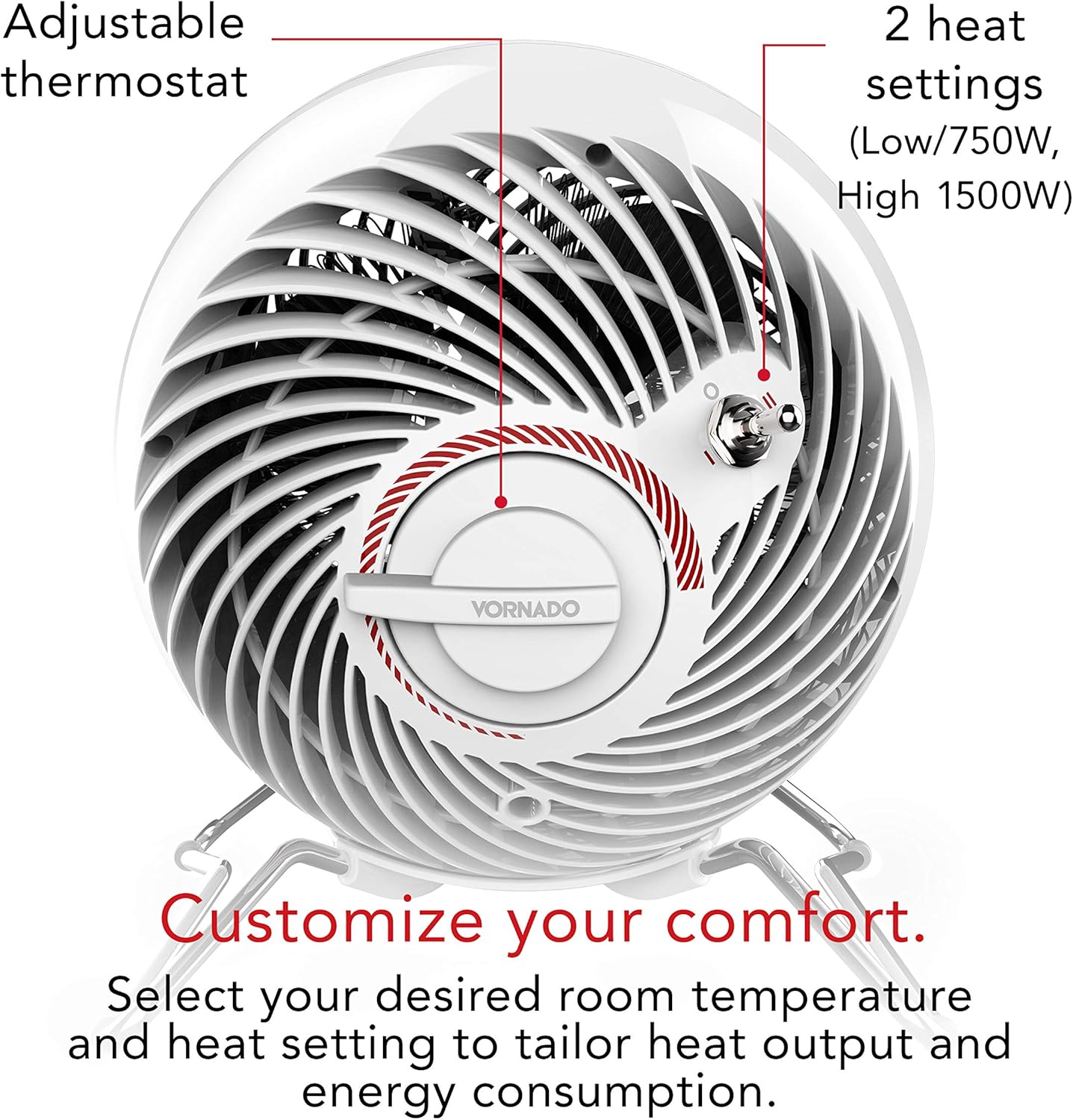 Vornado Pivot Heat – Calentador eléctrico con 20 grados de inclinación, termostato ajustable, características de seguridad avanzadas, para el hogar
