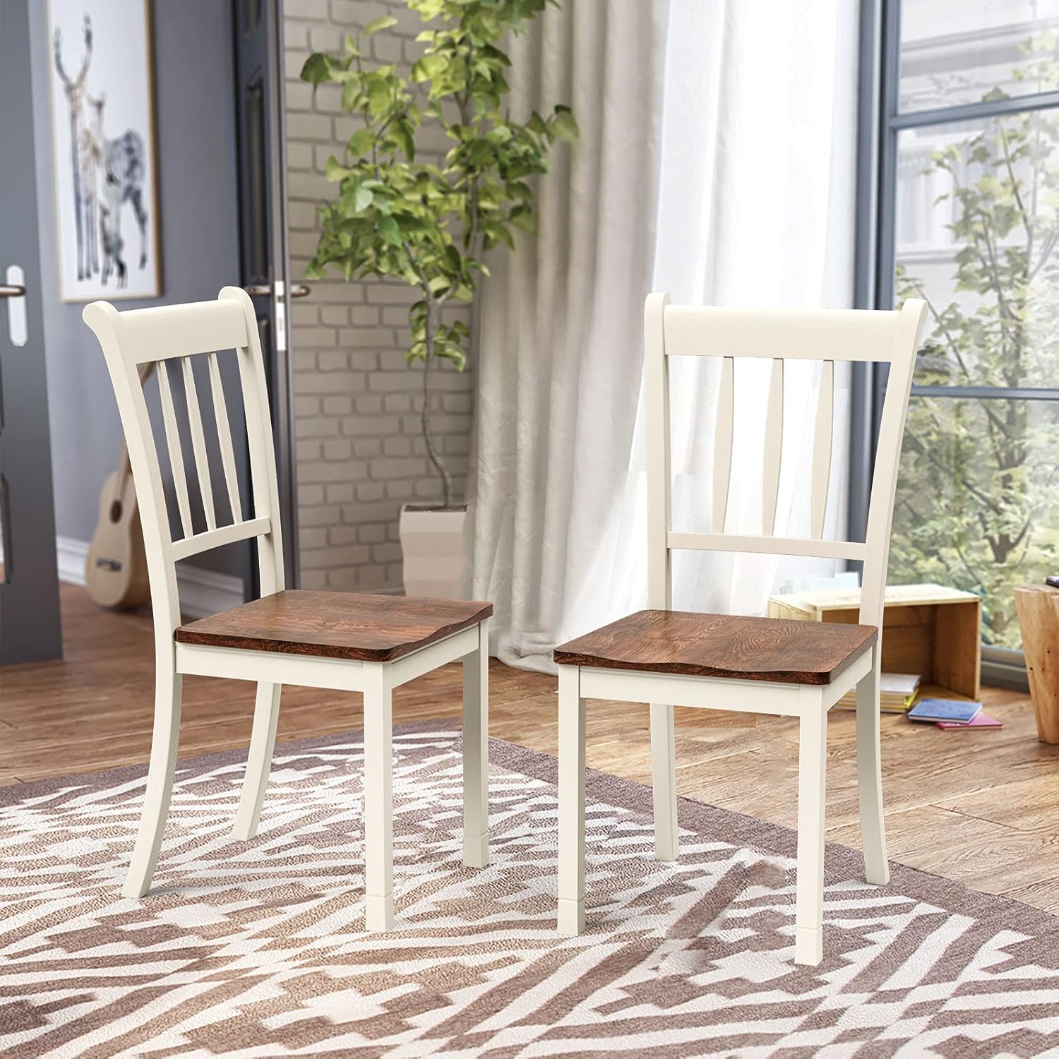 POWERSTONE Juego de 2 sillas de comedor, sillas de comedor de madera con asiento en forma de W, sillas de cocina para cocina y comedor (blanco)