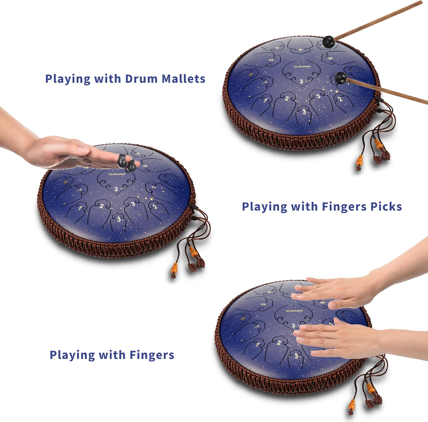 Tambor de lengua de acero de 14 pulgadas y 15 notas Instrumento de percusión Lotus Hand Pan Drum con gama ultra amplia y mazos de tambor Carry Ba