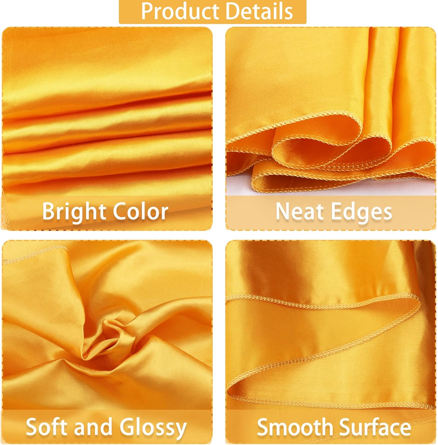 Camino de mesa de satén de 12 x 108 pulgadas de largo, color dorado, camino de mesa de tela de seda brillante y suave, para boda, banquete,