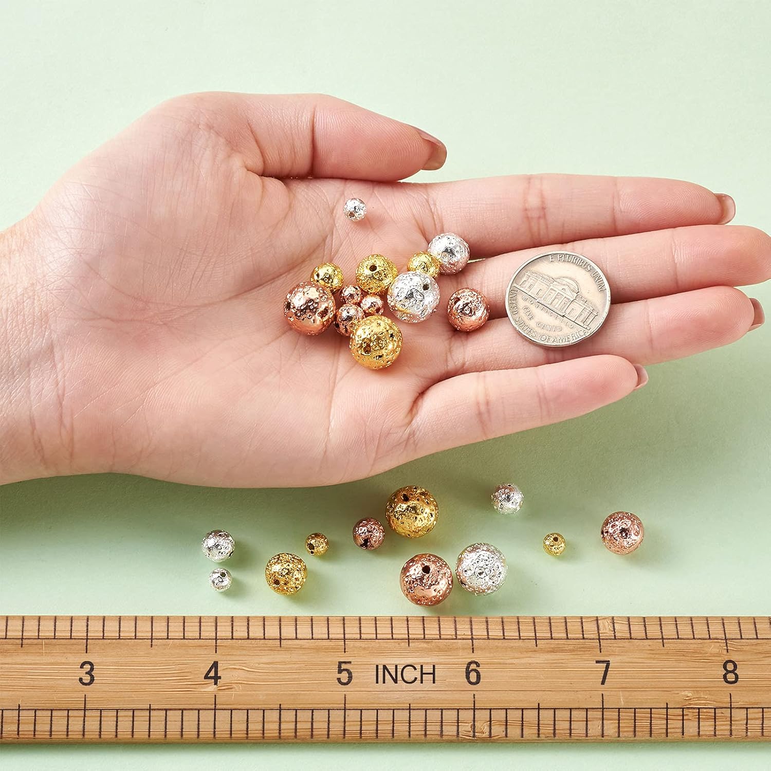 Craftdady 240 cuentas redondas naturales de piedra de lava de 0.394 a 0.394 pulgadas, piedras preciosas volcánicas sueltas, cuentas espaciadoras de