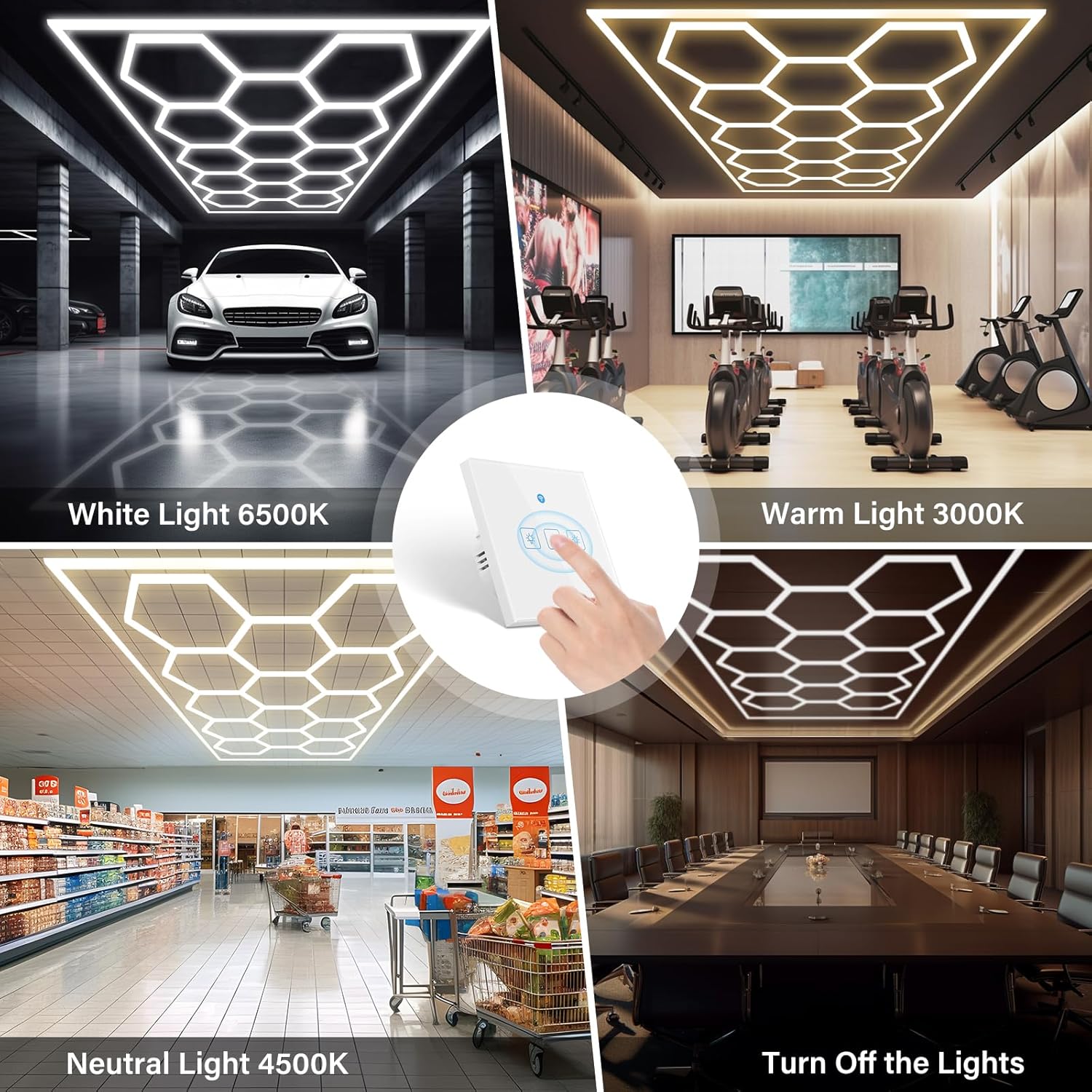 Gneng Luces LED hexagonales 6500K4500K3000K, 3 luces hexagonales de temperatura de color, Luz hexagonal LED con interruptor táctil de pared WiFi,