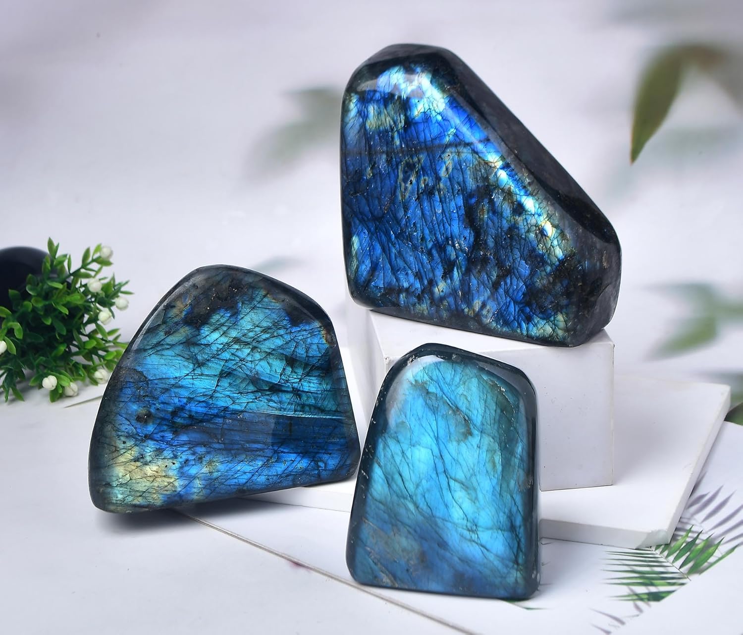 FZBHRO Piedra de cristal curativa de labradorita pulida de labradorita grande para regalo de meditación, decoración del hogar, 0.8-1.3 libras
