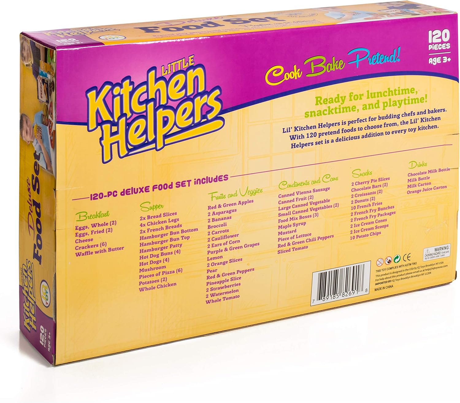 IQ Toys – Juego de lujo de 120 piezas de comestibles, juego piezas de plástico duro de juguete para cocinar, hornear, surtido de comestibles para