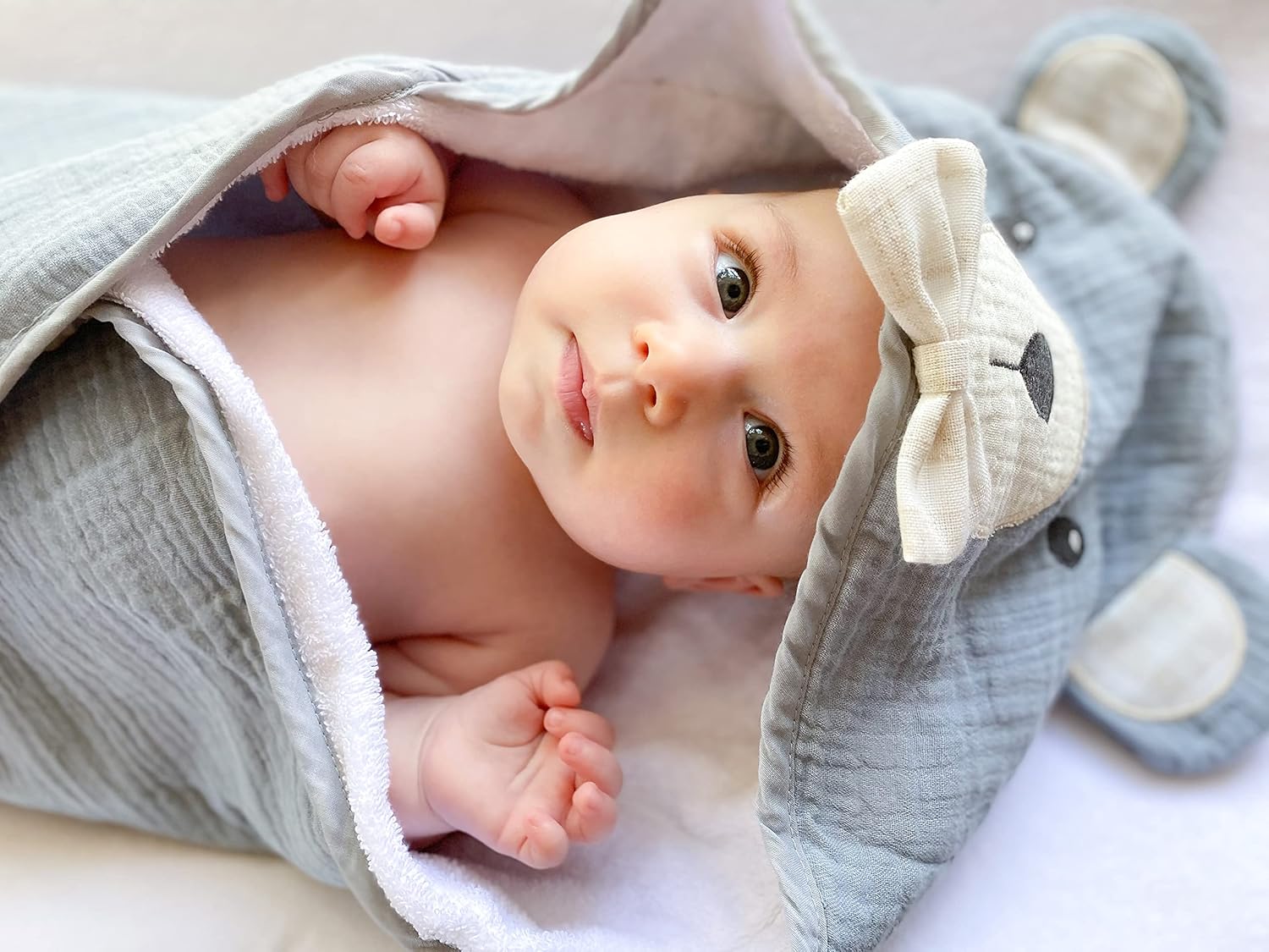 MON AMI Juego de toallas y toallas de algodón con capucha de oso de muselina de rizo con capucha para bebés, bebés, niños o niñas, de 0 a 18 meses.