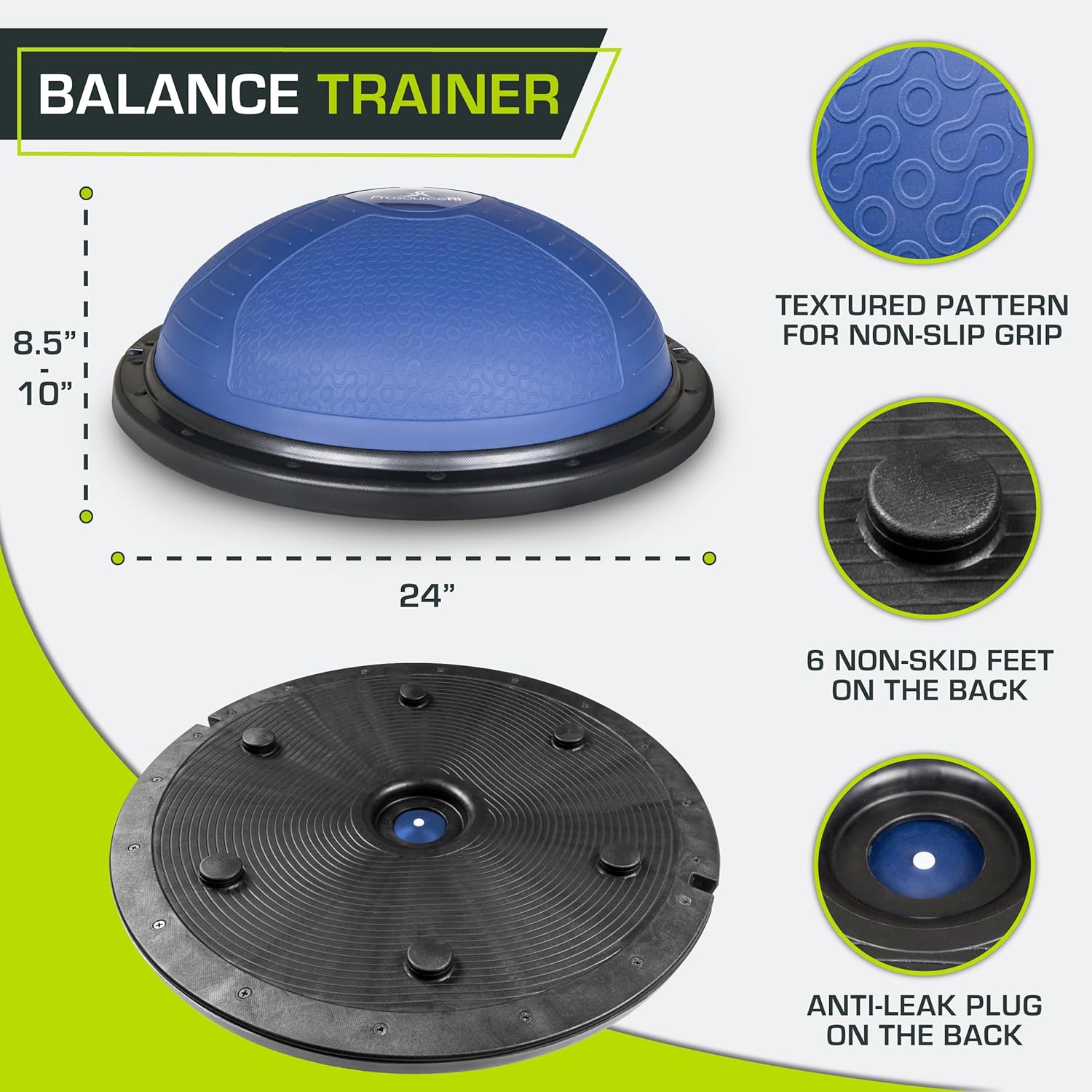 ProsourceFit Equilibrio Entrenador Estabilidad Ejercicio Media Bola con Bandas de Resistencia y Bomba para Yoga Aeróbicos en el Hogar Gimnasio