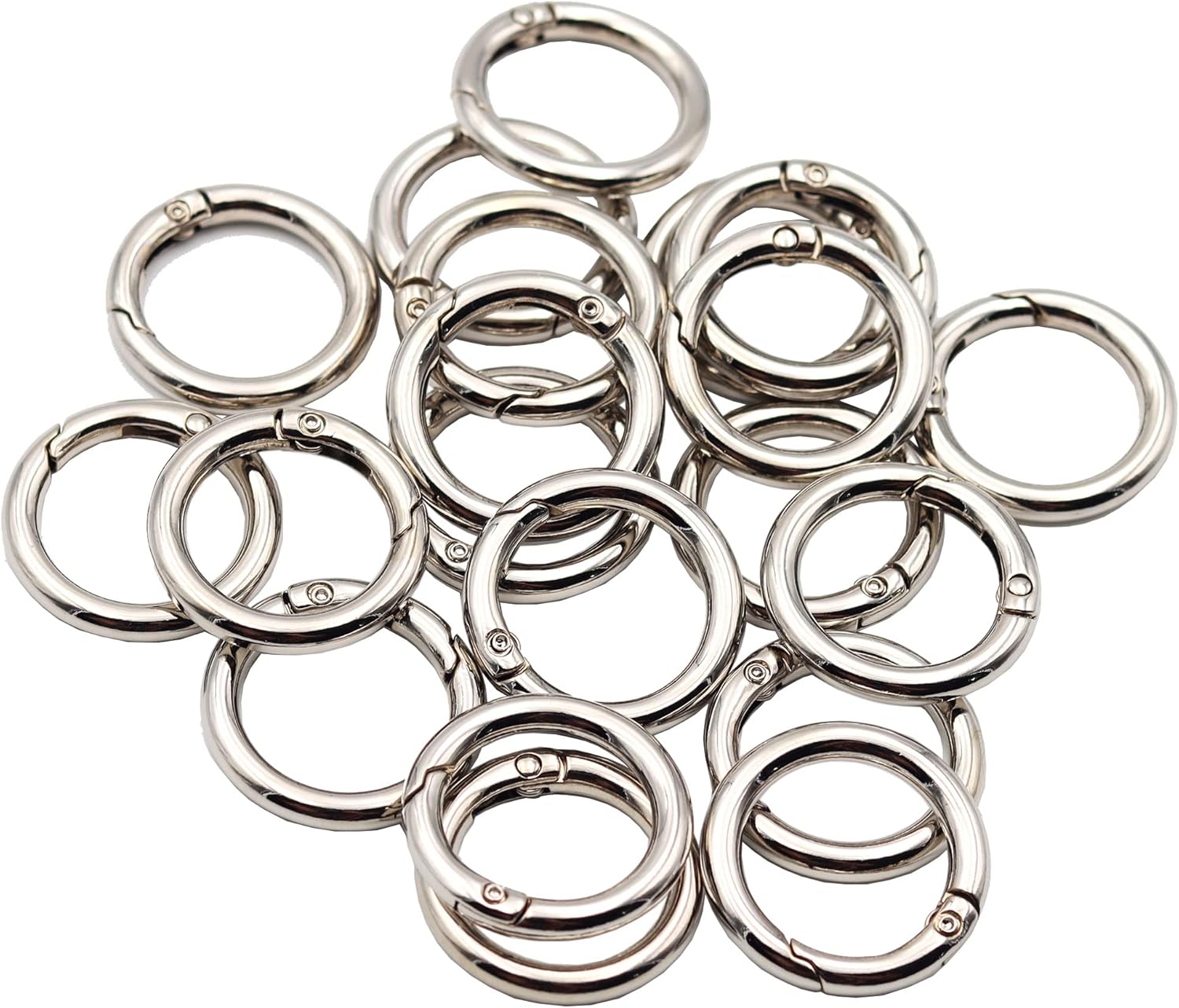 20 anillos tóricas de resorte gatillo con clip de mosquetón redondo para llaveros, hebilla, bolsas, monederos (plata, 34 pulgadas)