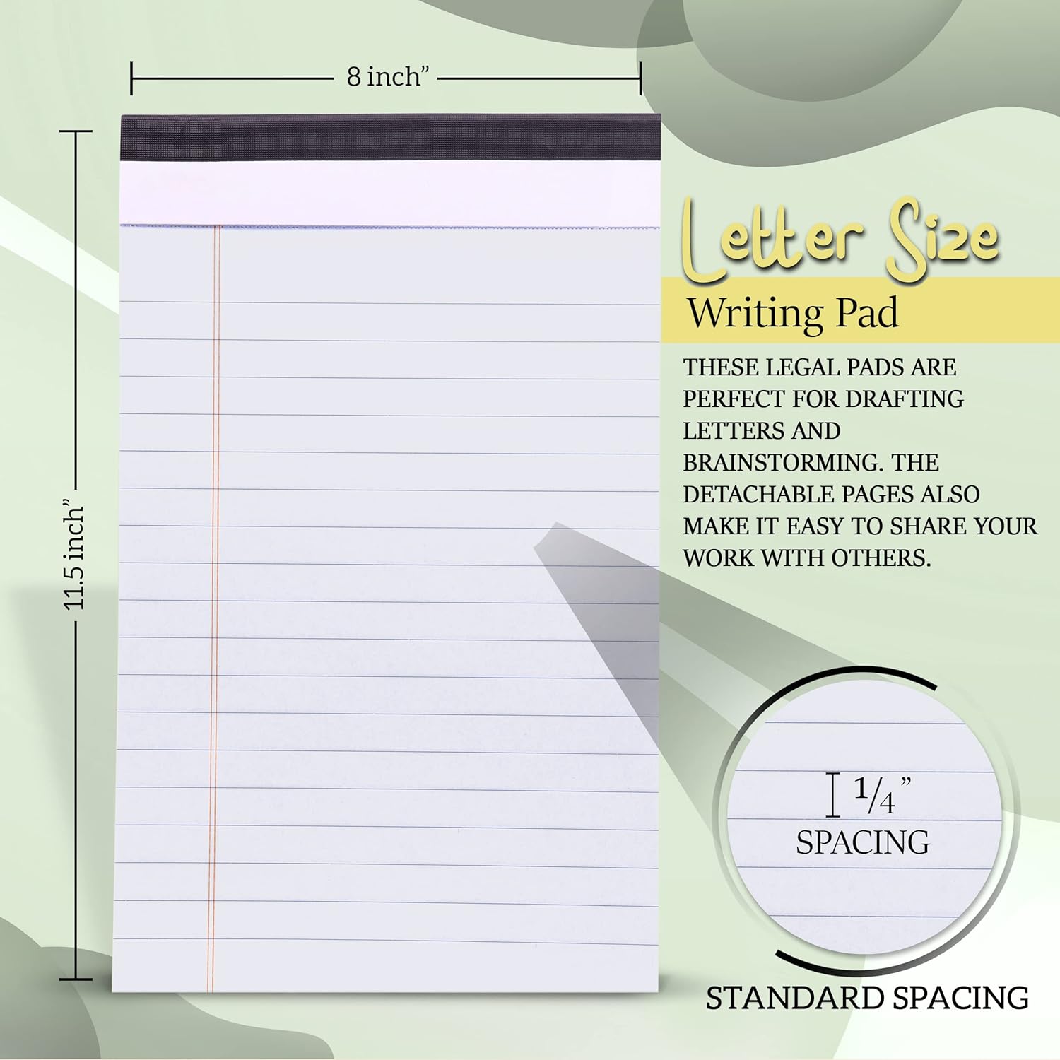 Emraw Bloc de escritura universal de 50 hojas con borde micro perforado blanco con rayas legales, tamaño carta, 50 unidades, 8.5 x 11.75 pulgadas