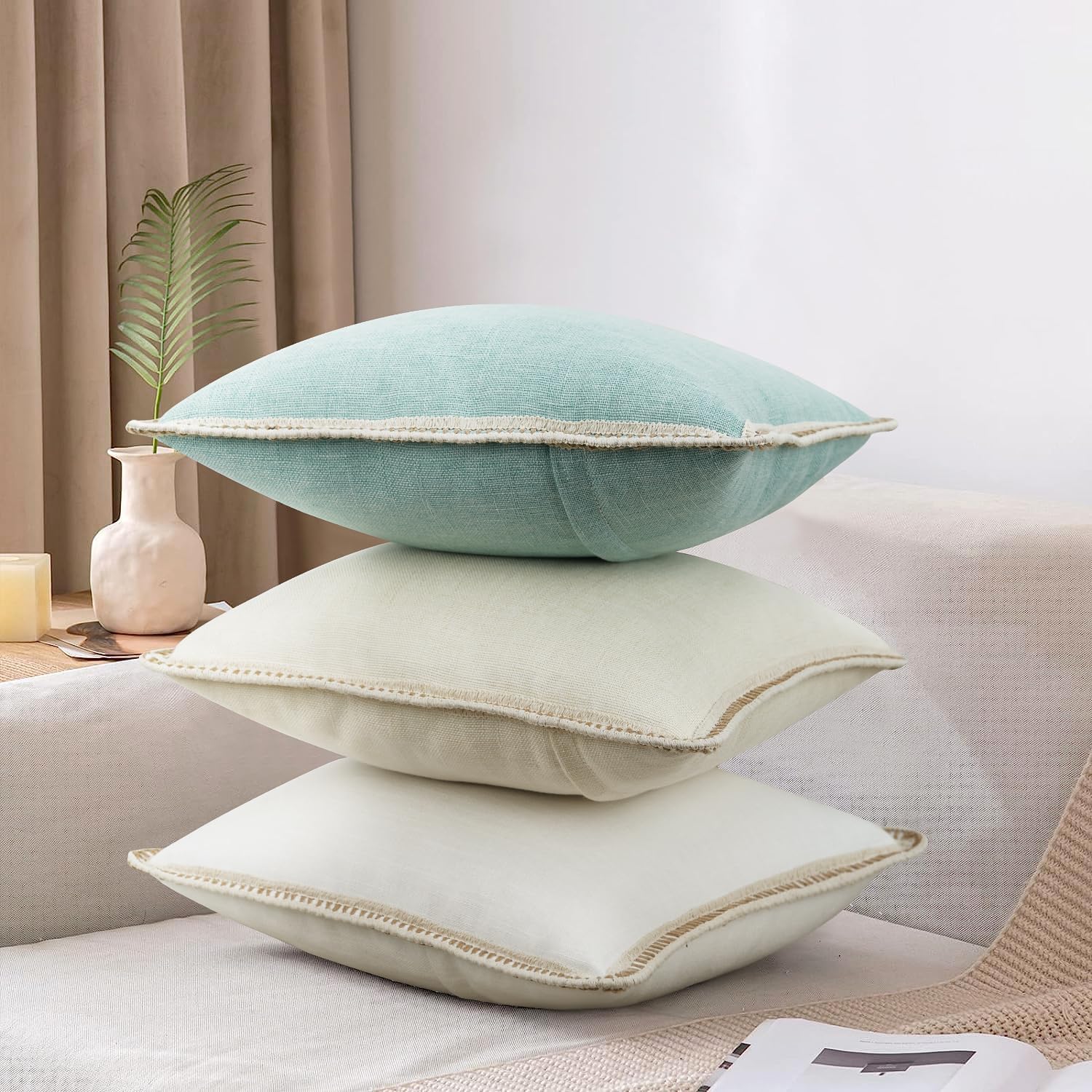 Merrycolor Juego de 2 fundas de almohada decorativas de granja de 18 x 18 pulgadas, fundas de almohada blancas texturizadas, fundas de almohada de