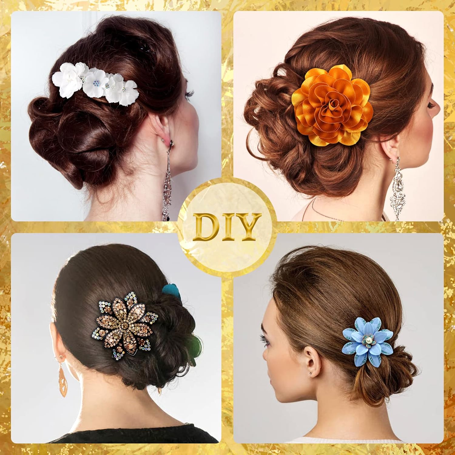 Dizila Paquete de 40 horquillas de metal dorado en forma de U en blanco, palillos chinos, palillos chinos para el cabello, base de moño rápido,