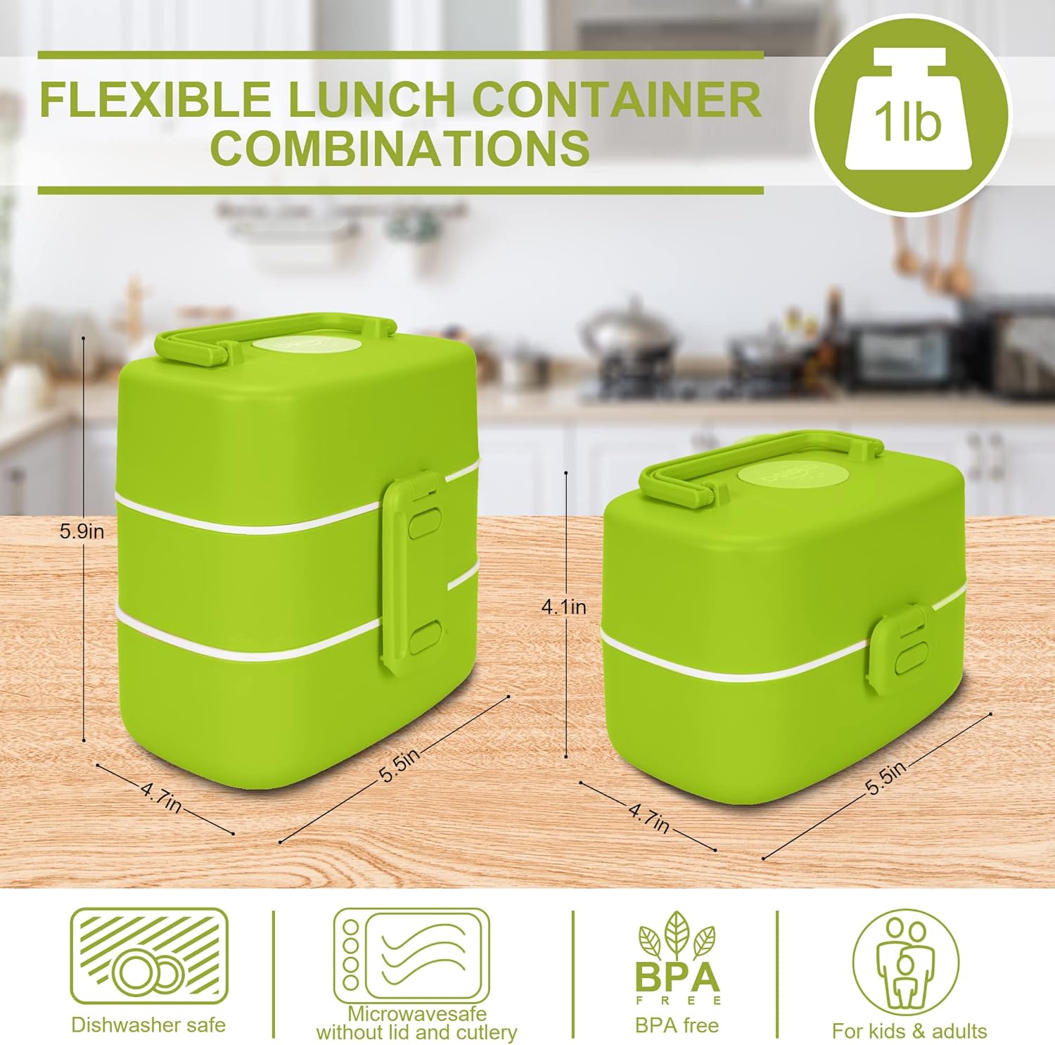 DOIOED Lonchera Bento para niños y niños pequeños, incluye calcomanía con nombre, caja Bento apilable a prueba de fugas con 4 compartimentos,