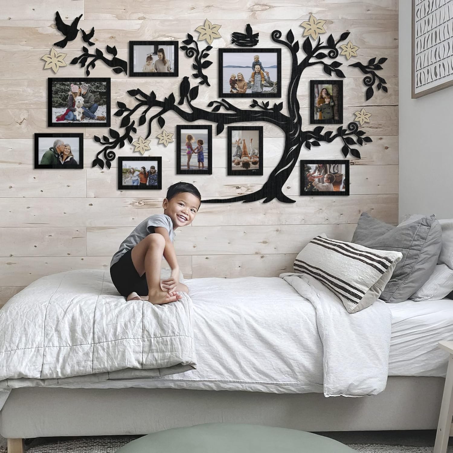 78×44″ Large Home Decor Wood Family Tree Wall Decal with Frame Pictures STANDARD, Decoraciones Para Salas de Casa Wall Art, Wall Stickers for Living