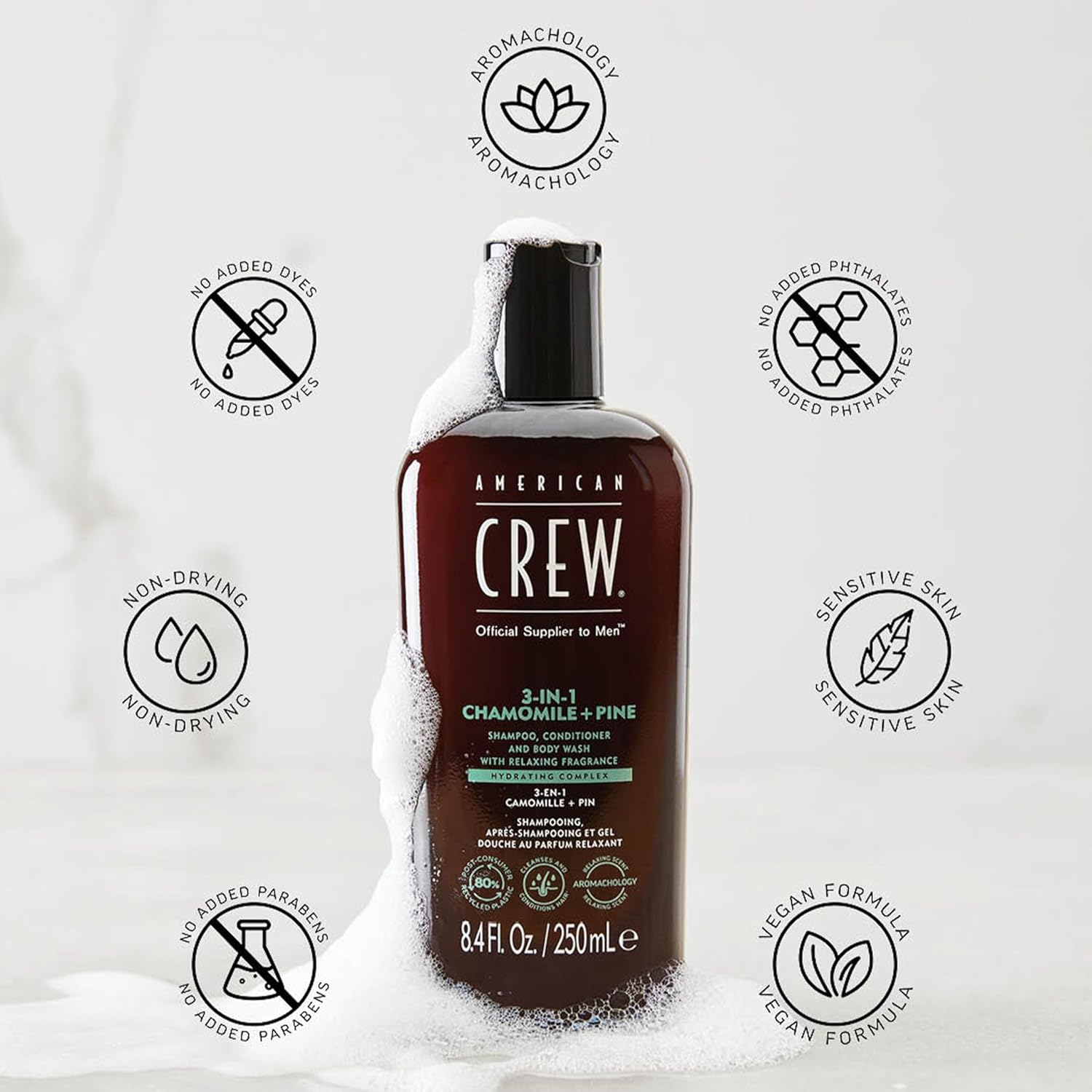 AMERICAN CREW Champú, acondicionador y gel de baño 3 en 1 de manzanilla + pino, 15.2 onzas líquidas (paquete de 1)