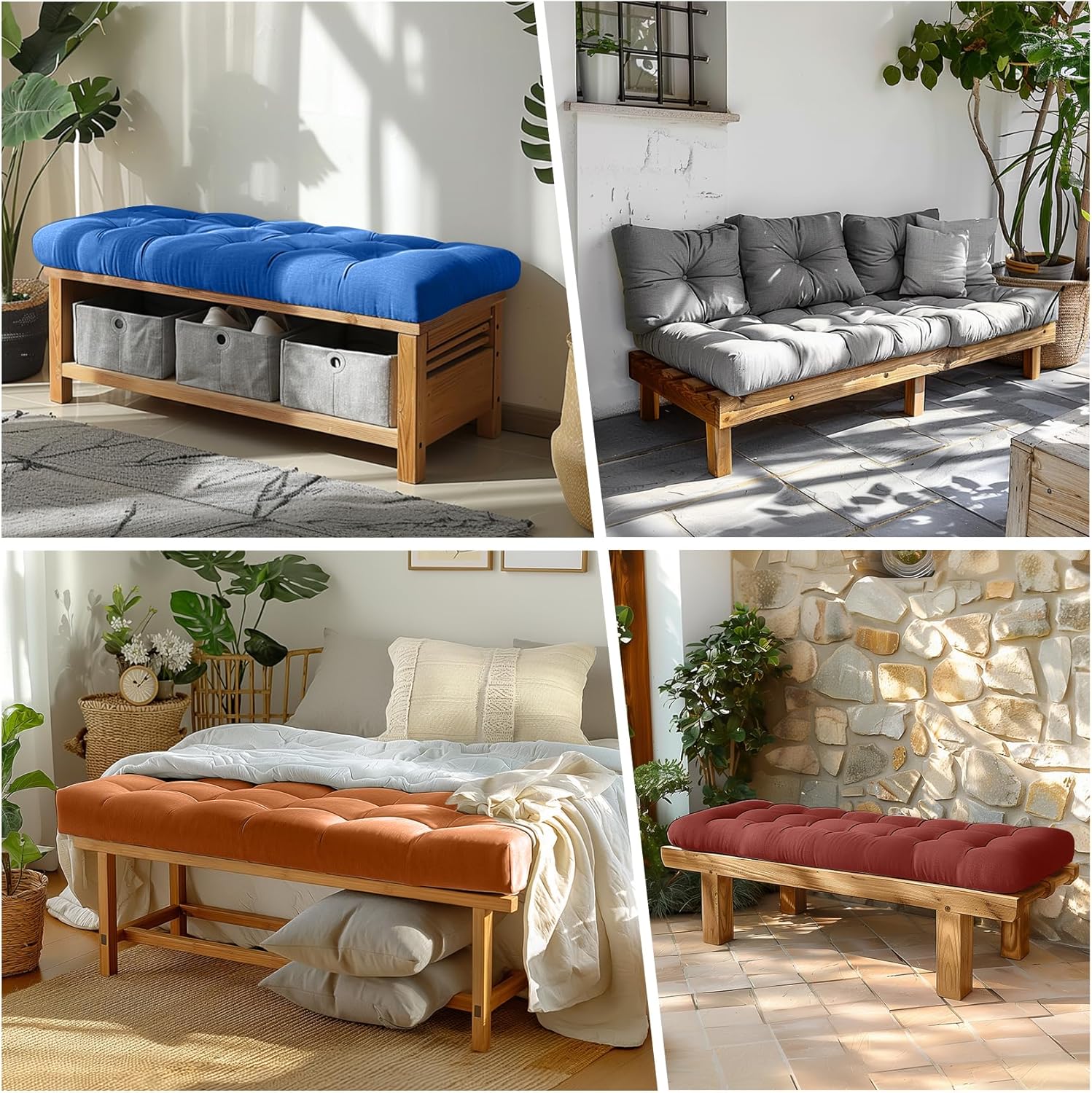 mudilun Cojín de banco personalizado, cojines de banco antideslizantes para muebles de interior con lazos, cojines de asiento de ventana para