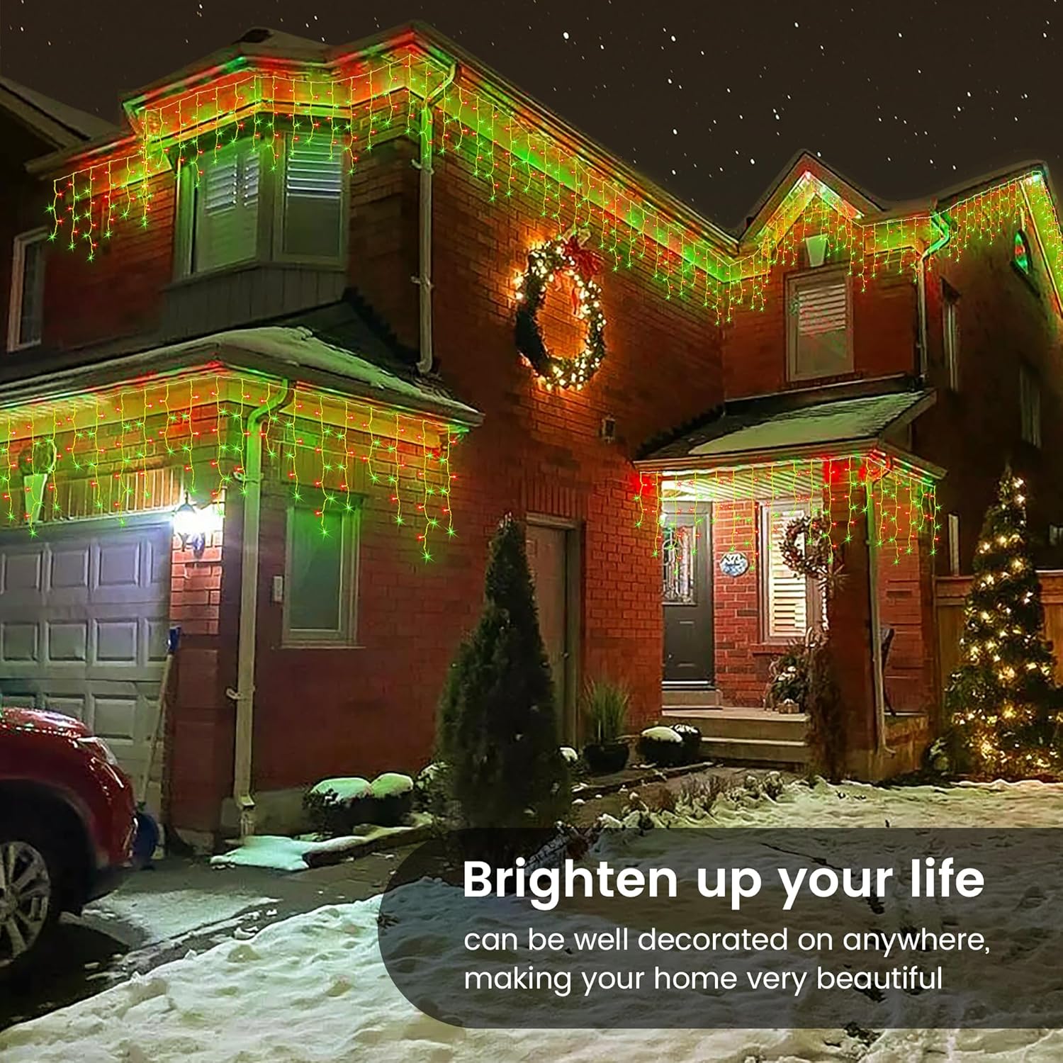 Hopolon Luces LED de carámbano de Navidad de 33 pies, 360 L, impermeables, 8 modos de iluminación, con 60 gotas, luces de Navidad para bodas,