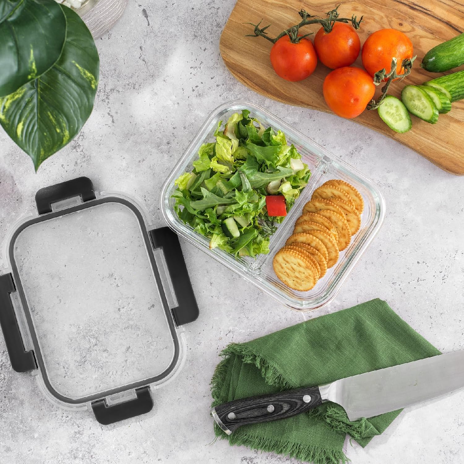 JoyJolt Contenedores divididos para almacenamiento de alimentos con tapas herméticas. Paquete de 5 recipientes de vidrio para preparación de