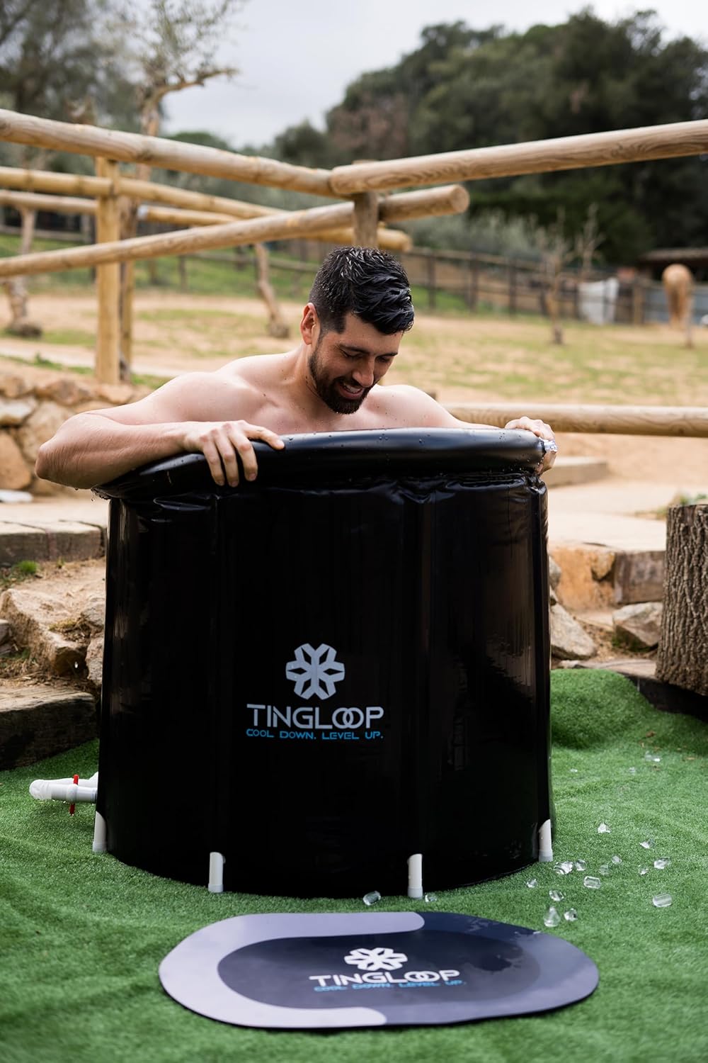 Bañera de hielo para atletas con termómetro y cubierta bañera fría de 100 galones para recuperación, piscina de baño de hielo portátil de múltiples