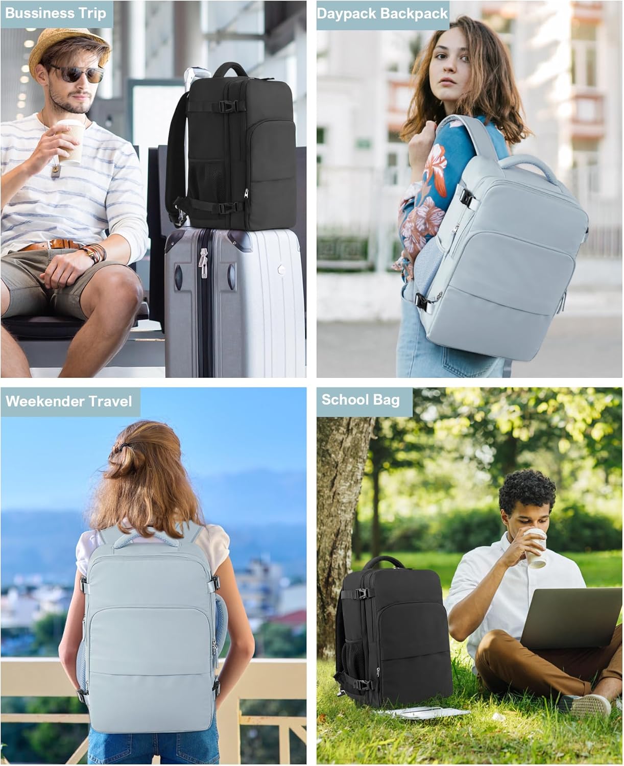 Mochila de viaje para hombres y mujeres, mochila de transporte aprobada por aerolíneas, mochila para portátil de 16 pulgadas, Azulclaro