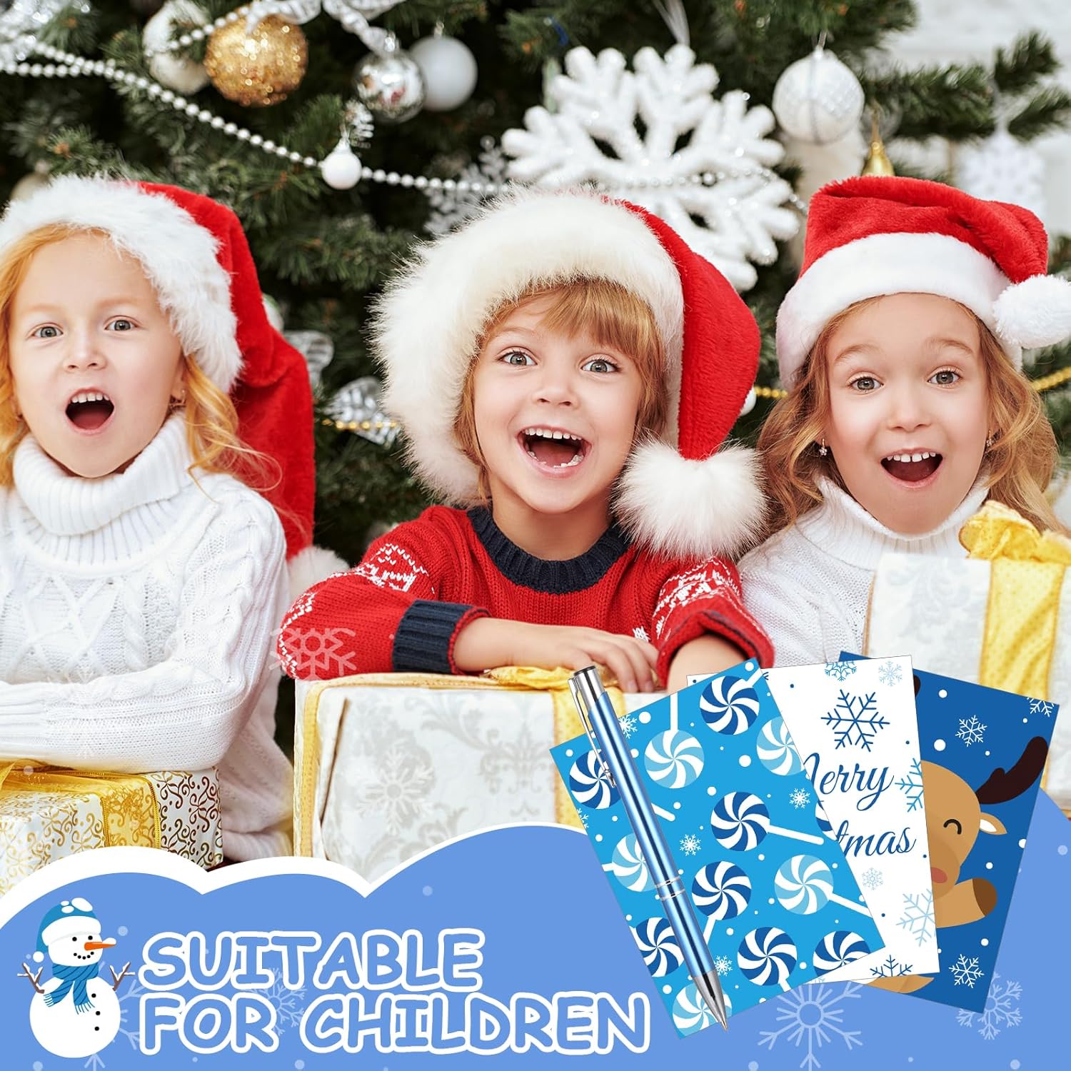 Teling 24 cuadernos y bolígrafos de Navidad, regalos de Papá Noel, copo de nieve, hombre, ciervo, árbol de Navidad para niños y niñas, suministros