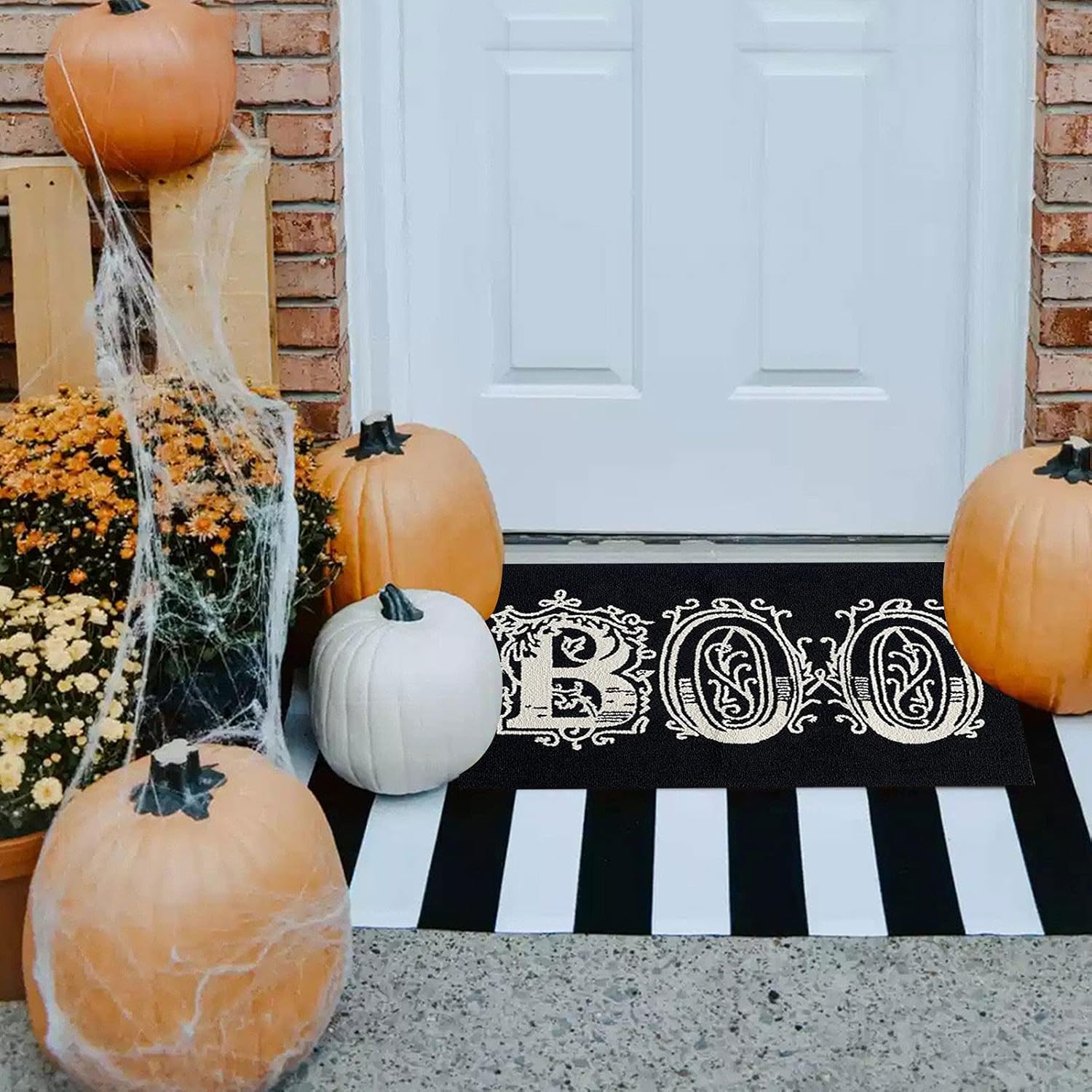 Decoración de Halloween para patio al aire libre, alfombra de 23.6 x 15.7 pulgadas, absorbente de bruja de Halloween, calabaza, linternas de