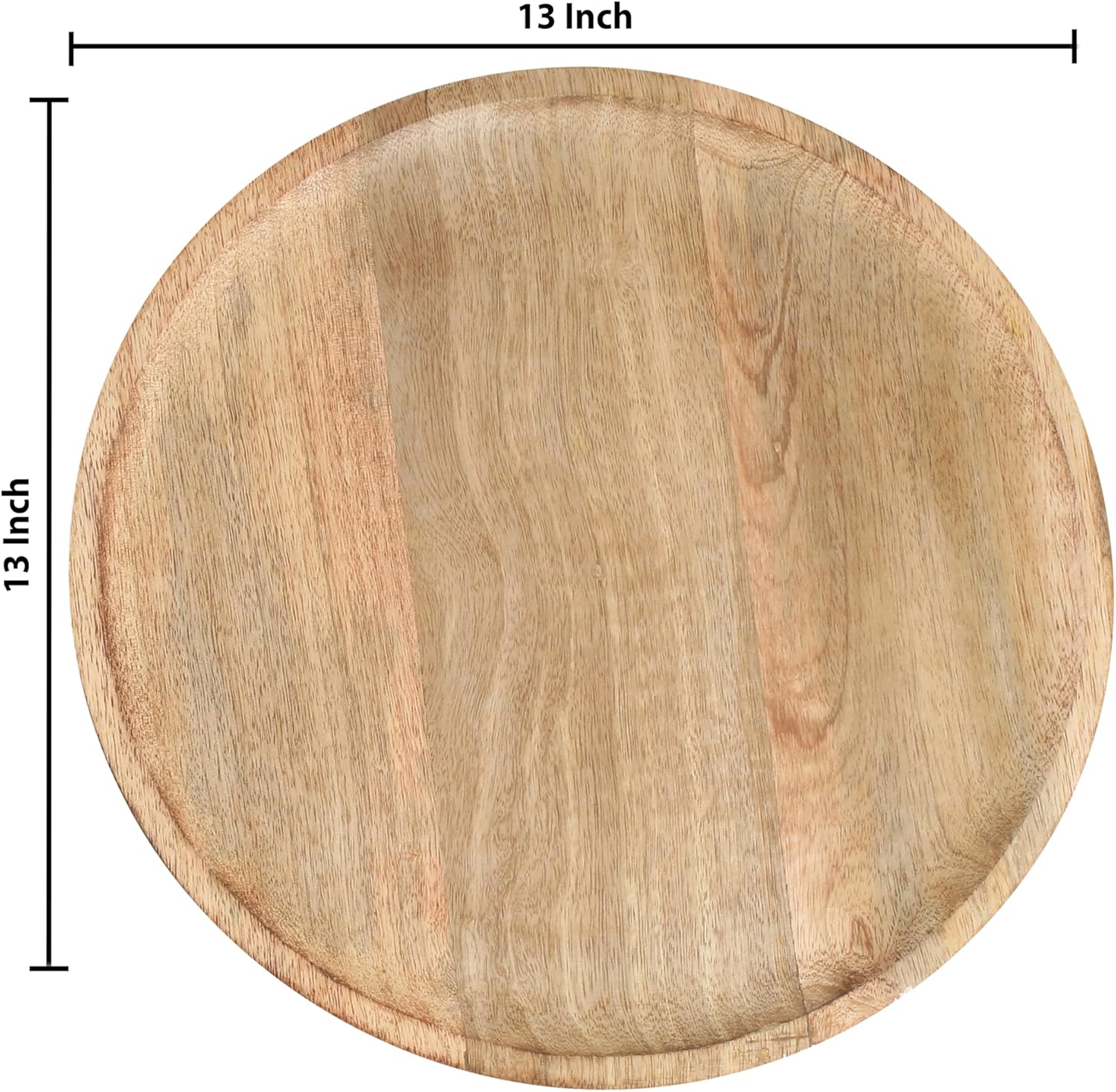 Lightnpro – Platos redondos de madera  Platos de carga de madera natural hechos a mano de 13 pulgadas, platos ligeros de fácil limpieza para platos,