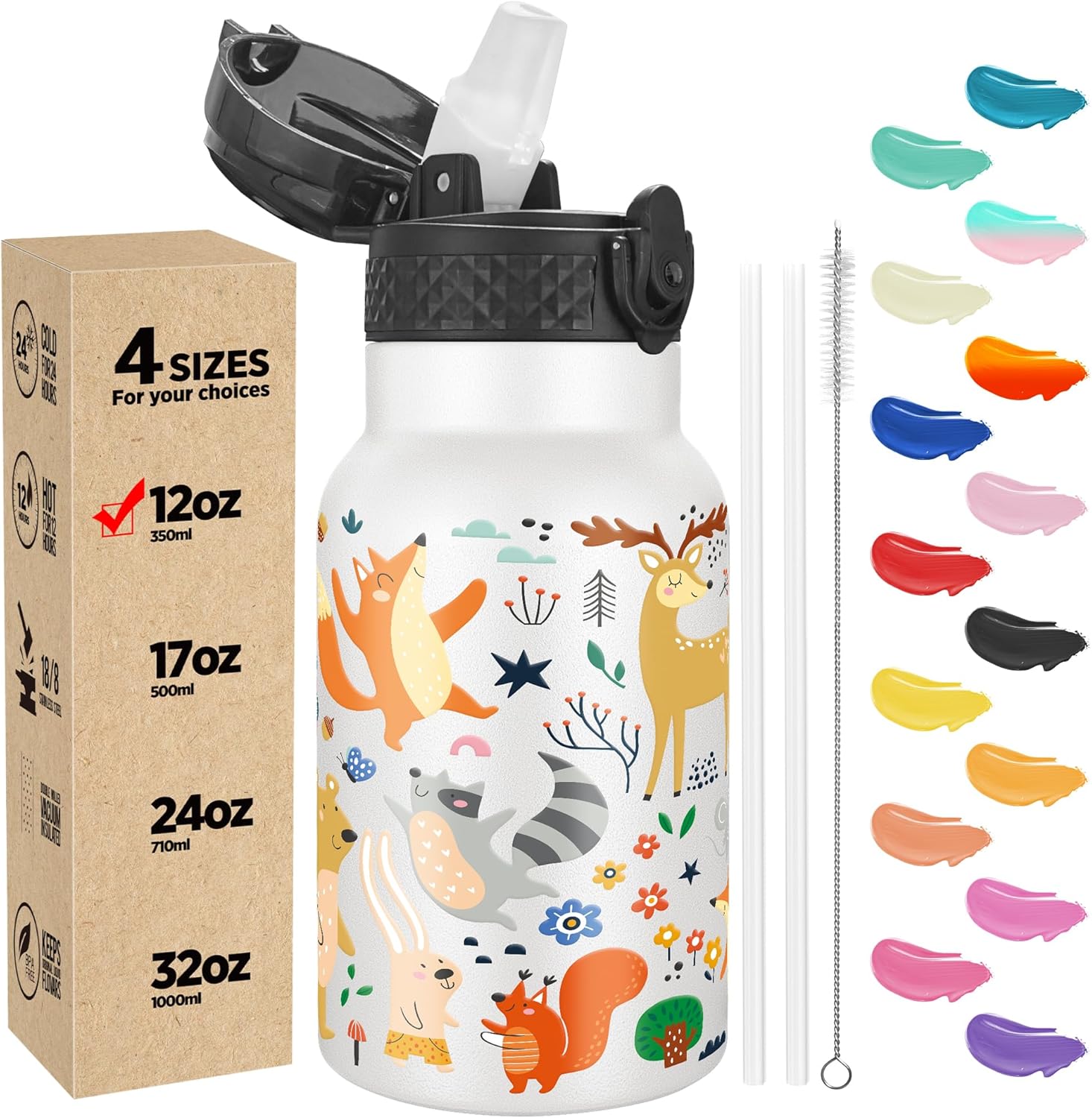Han’s Bottle Botella de agua para niños con tapa con pajilla, vaso reutilizable de acero inoxidable aislado para niños pequeños, niñas, niños, taza