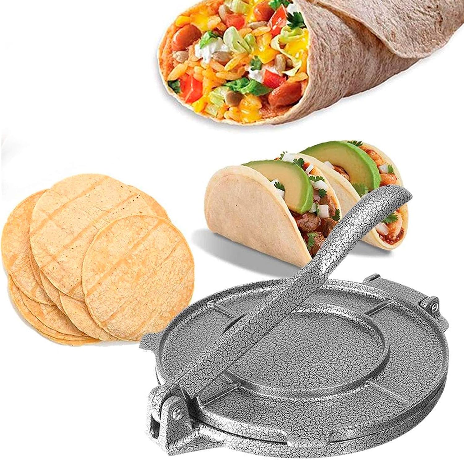 Prensa de tortilla, máquina de tortilla, prensa de masa, prensa de tortilla de harina, prensa de rotis, tortillera pataconera resistente, prensa de