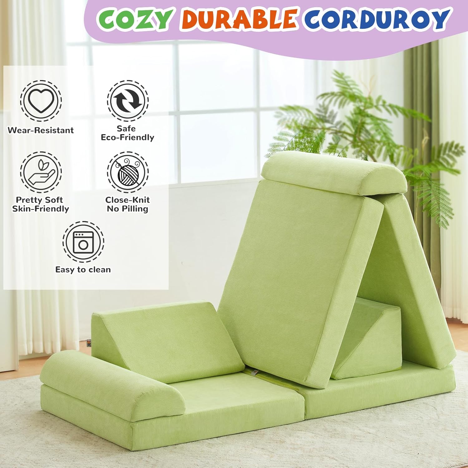 jela Kids Couch, Floor Sofa Modular Funiture for Kids, Luxury Corduroy Fabric Playhouse Play Set for Toddlers Babies, Modular Foam Play Couch Indoor