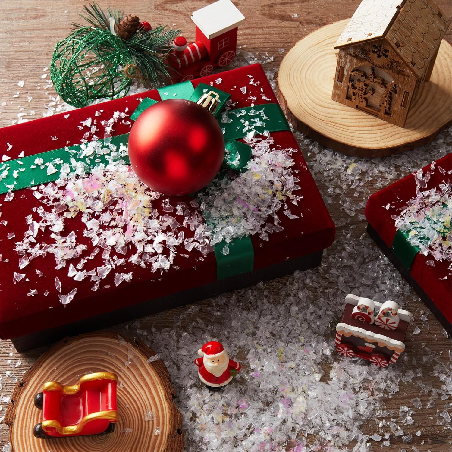 Glimin Decoración de nieve falsa de invierno, nieve artificial para aldea de Navidad, centelleantes, relleno de polvo de nieve brillante para
