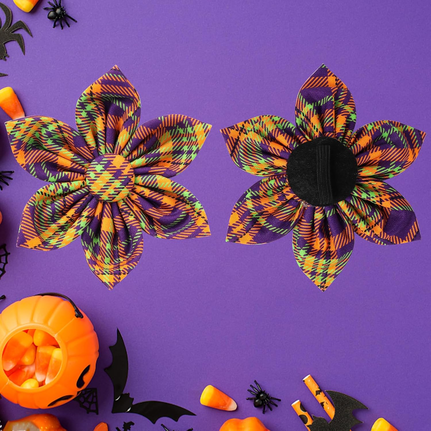 Collar de perro de Halloween con flor, collar de perro a cuadros de Halloween para hembras pequeñas, collar de perro de otoño e invierno con hebilla