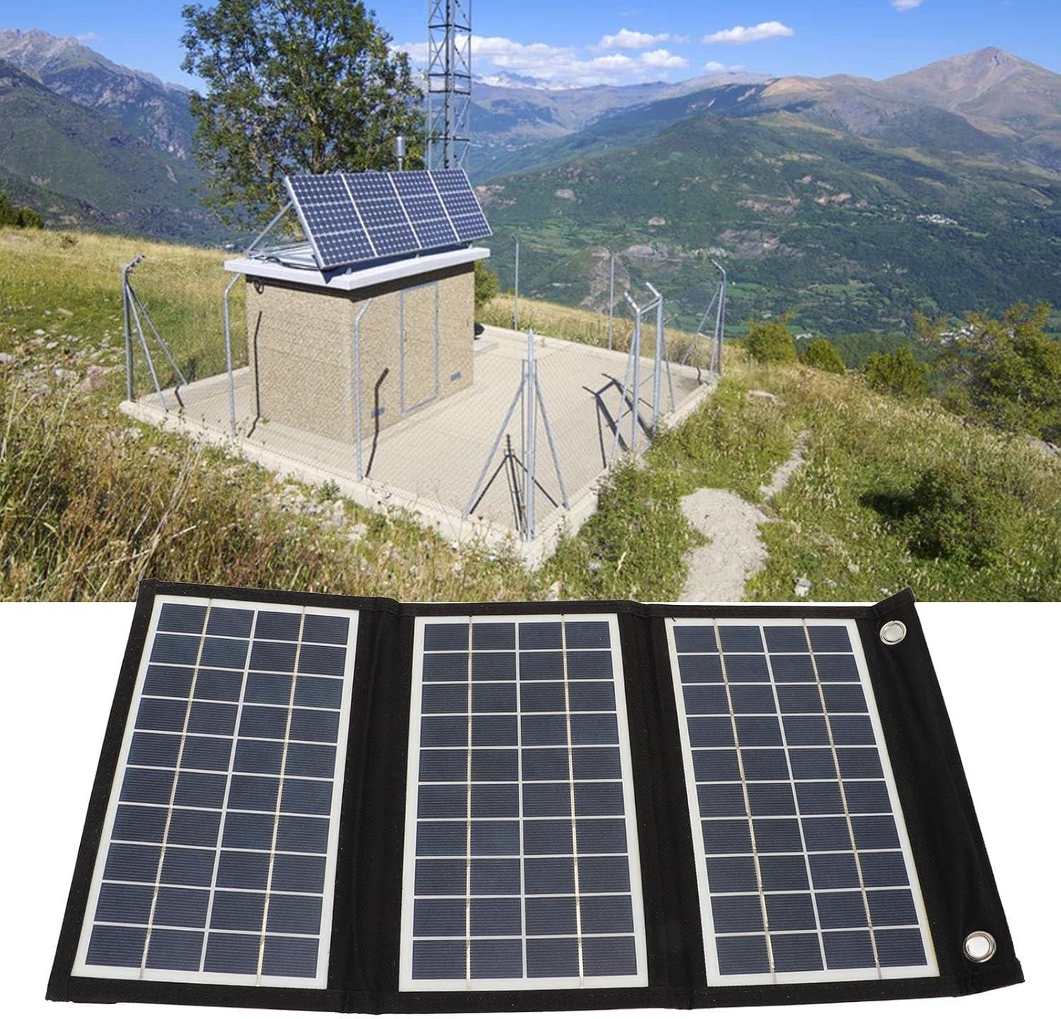 Panel solar plegable, 15W 5V Panel Solar Plegable Dual USB Cargador solar de silicio policristalino de alta eficiencia para acampar al aire libre